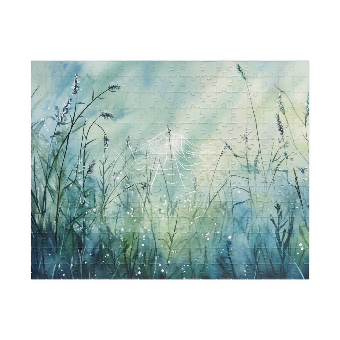 Morning Web Puzzle (110, 252, 520, 1014 Pieces) - Dewy Spider Web, Soft Grass, Gentle Light, Nature-Inspired Jigsaw, Beautiful Serenity