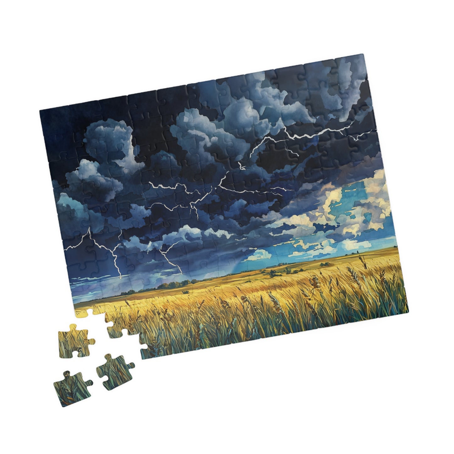Plains Thunderstorm Puzzle (110, 252, 520, 1014 Pieces) - Dramatic Sky, Lightning Over Fields, Stormy Horizon, Puzzle Enthusiasts