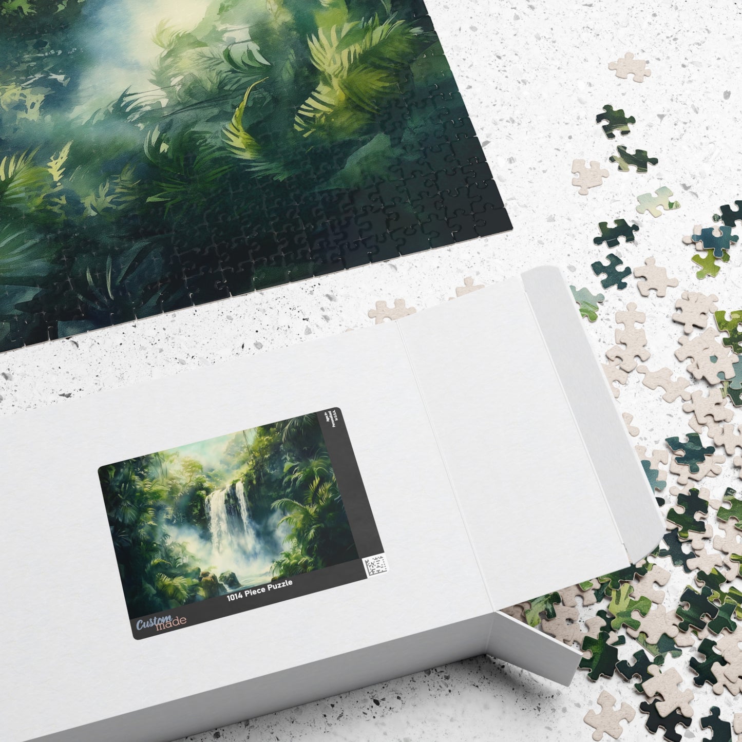 Lush Jungle Waterfall Puzzle (110, 252, 520, 1014 Pieces) - Tropical Rainforest Puzzle, Misty Green Waterfall Art, Serene Nature Escape