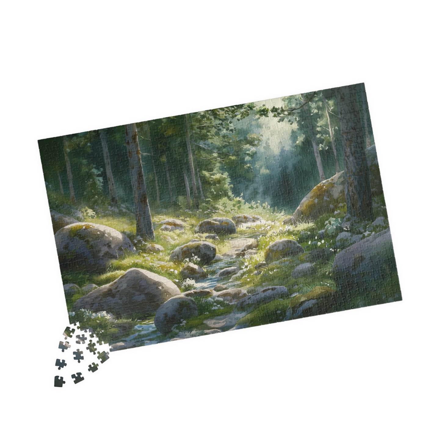 Rocky Forest Stream Puzzle (110, 252, 520, 1014 Pieces) - Peaceful Nature Jigsaw, Woodland Puzzle Art, Gift for Puzzle Lovers