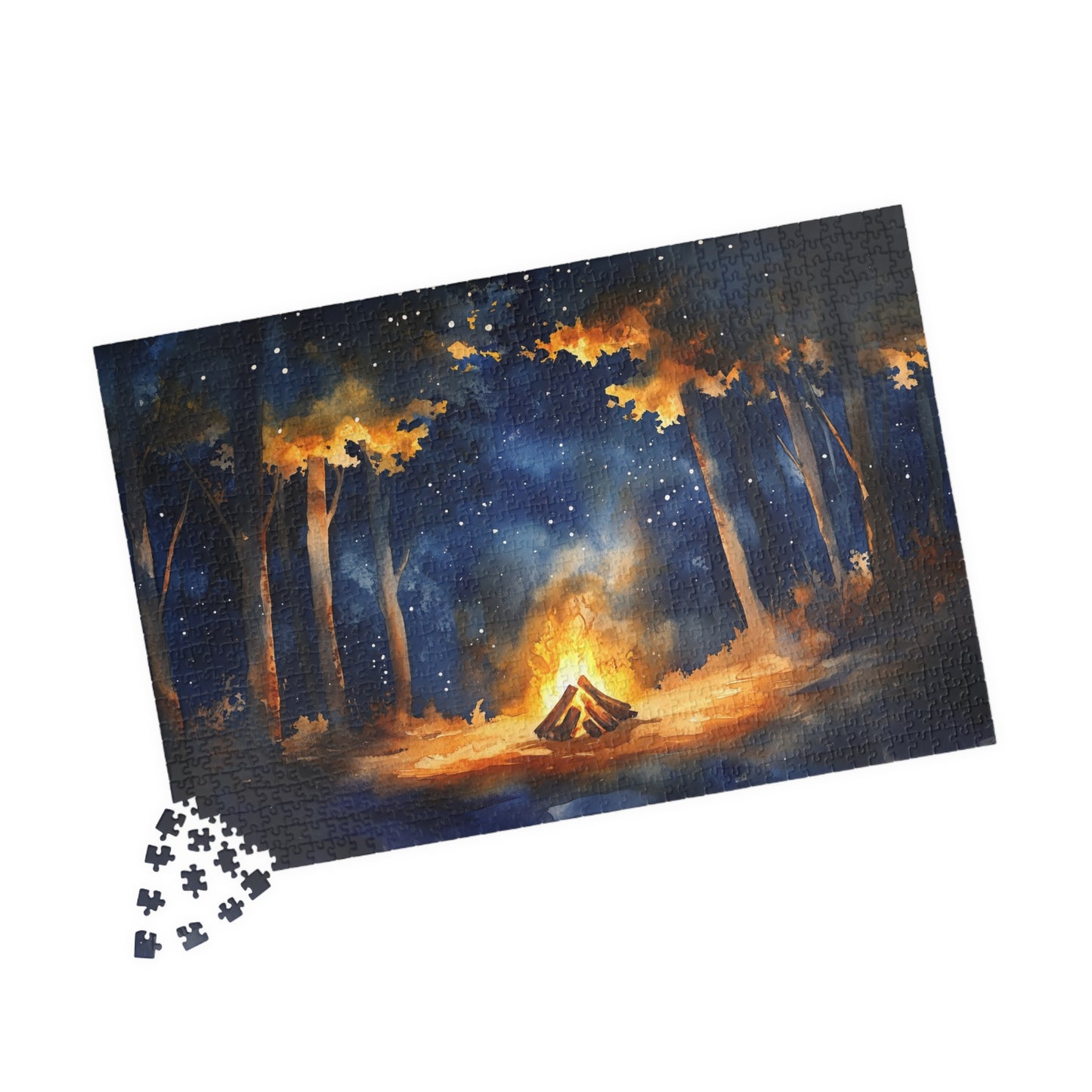 Campfire Glow Puzzle (110, 252, 520, 1014 Pieces) - Cozy Fire Under a Starry Forest Sky, Nature Scene, Gift for Camp Lovers, Relaxing Hobby