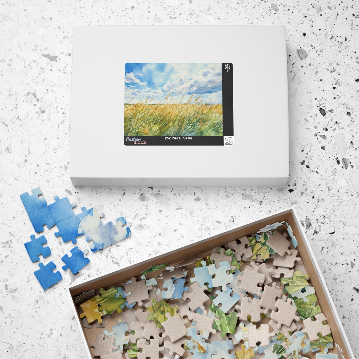 Tall Grasses Blowing Puzzle (110, 252, 520, 1014 Pieces) - Breezy Prairie Scene, Blue Sky, Calming Nature Art, Nature Puzzle, Home Decor