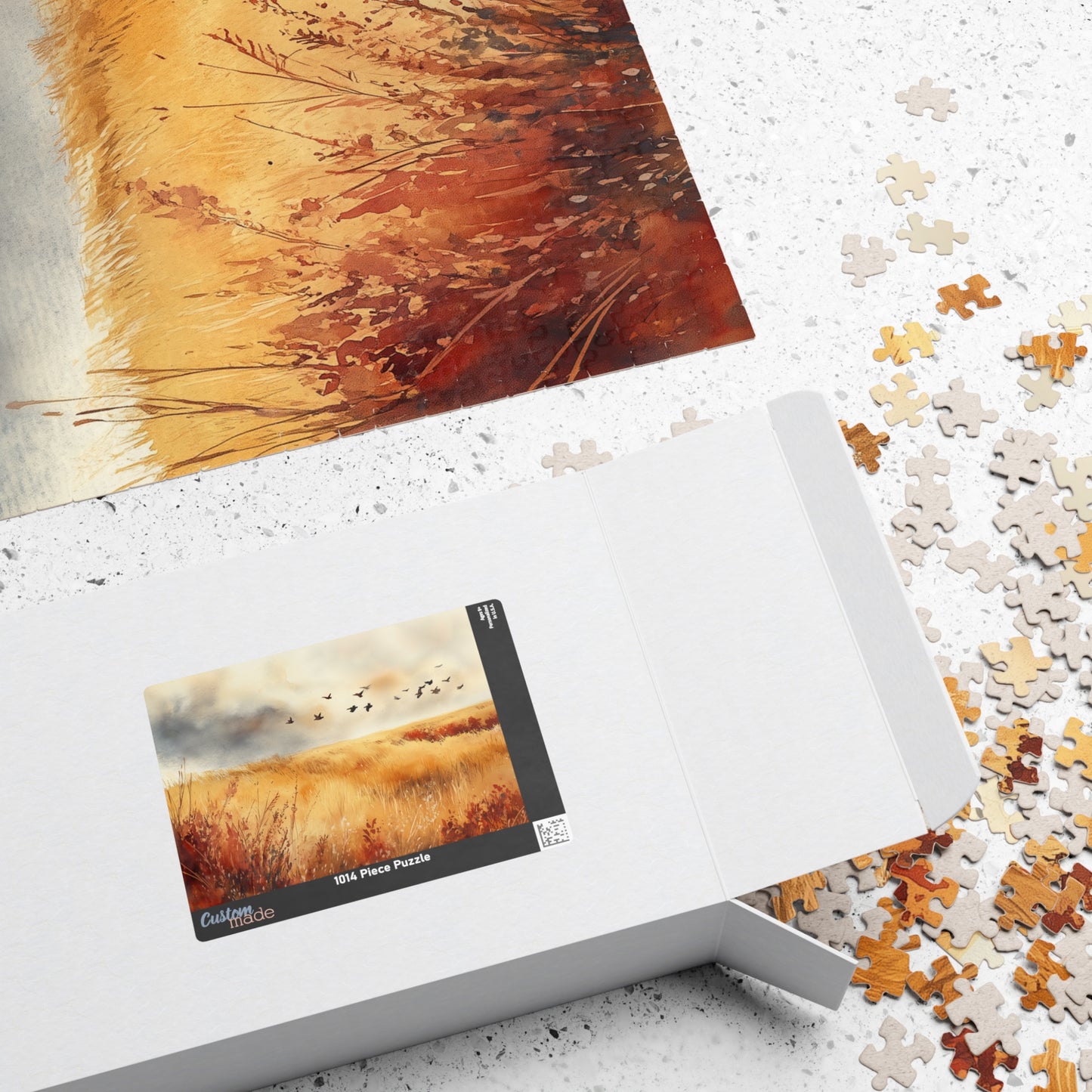 Golden Prairie Flight Puzzle (110, 252, 520, 1014 Pieces) - Autumn Grassland, Birds in Flight, Warm Earth Tones, Stress Relief, Home Decor