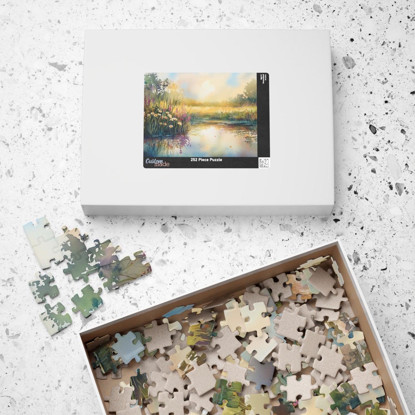 Prairie Pond Puzzle (110, 252, 520, 1014 Pieces) - Reflective Water, Wildflowers, Golden Light, Relaxation, Home Decor, Mindful Activity
