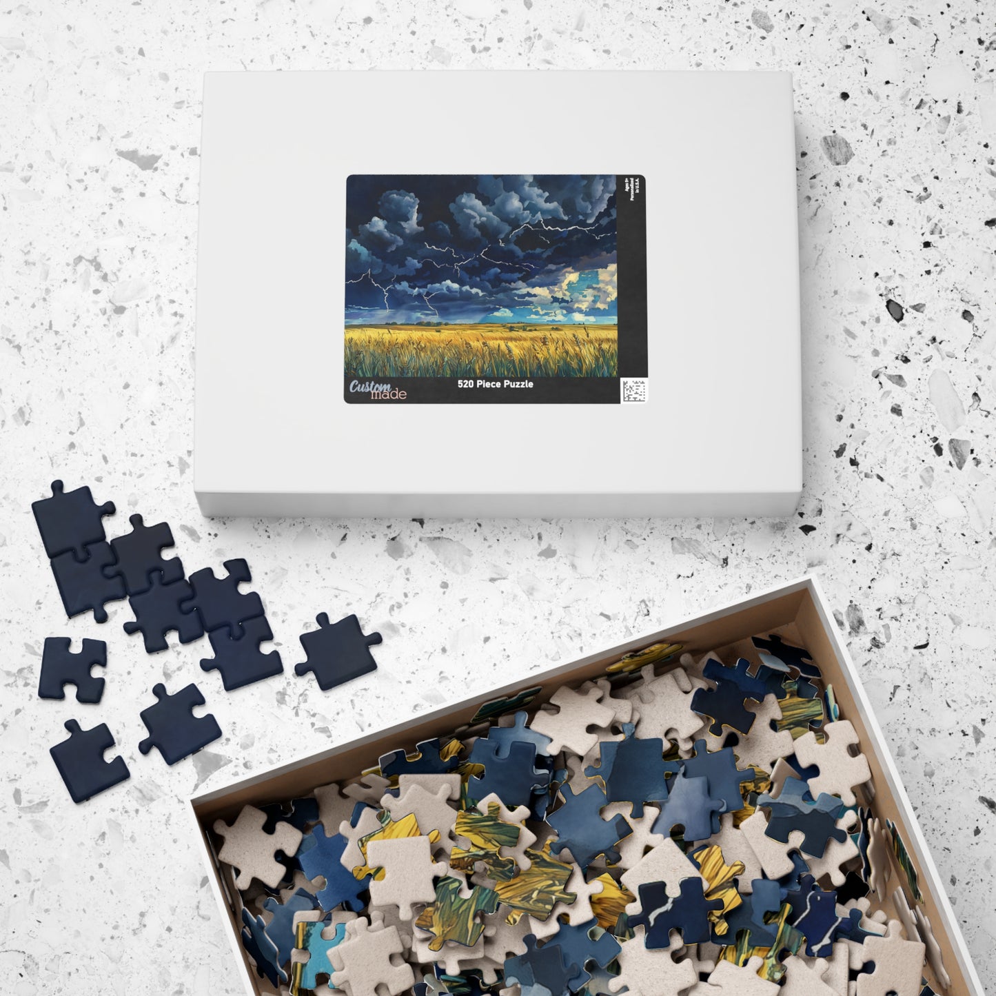 Plains Thunderstorm Puzzle (110, 252, 520, 1014 Pieces) - Dramatic Sky, Lightning Over Fields, Stormy Horizon, Puzzle Enthusiasts