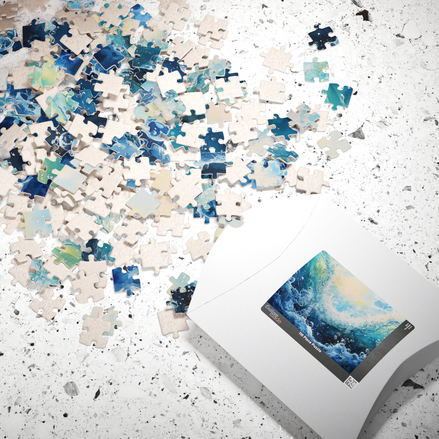Crashing Wave Puzzle (110, 252, 520, 1014 Pieces) - Ocean Bubbles, Aquatic Motion, Abstract Watercolor Sea Energy, Underwater View
