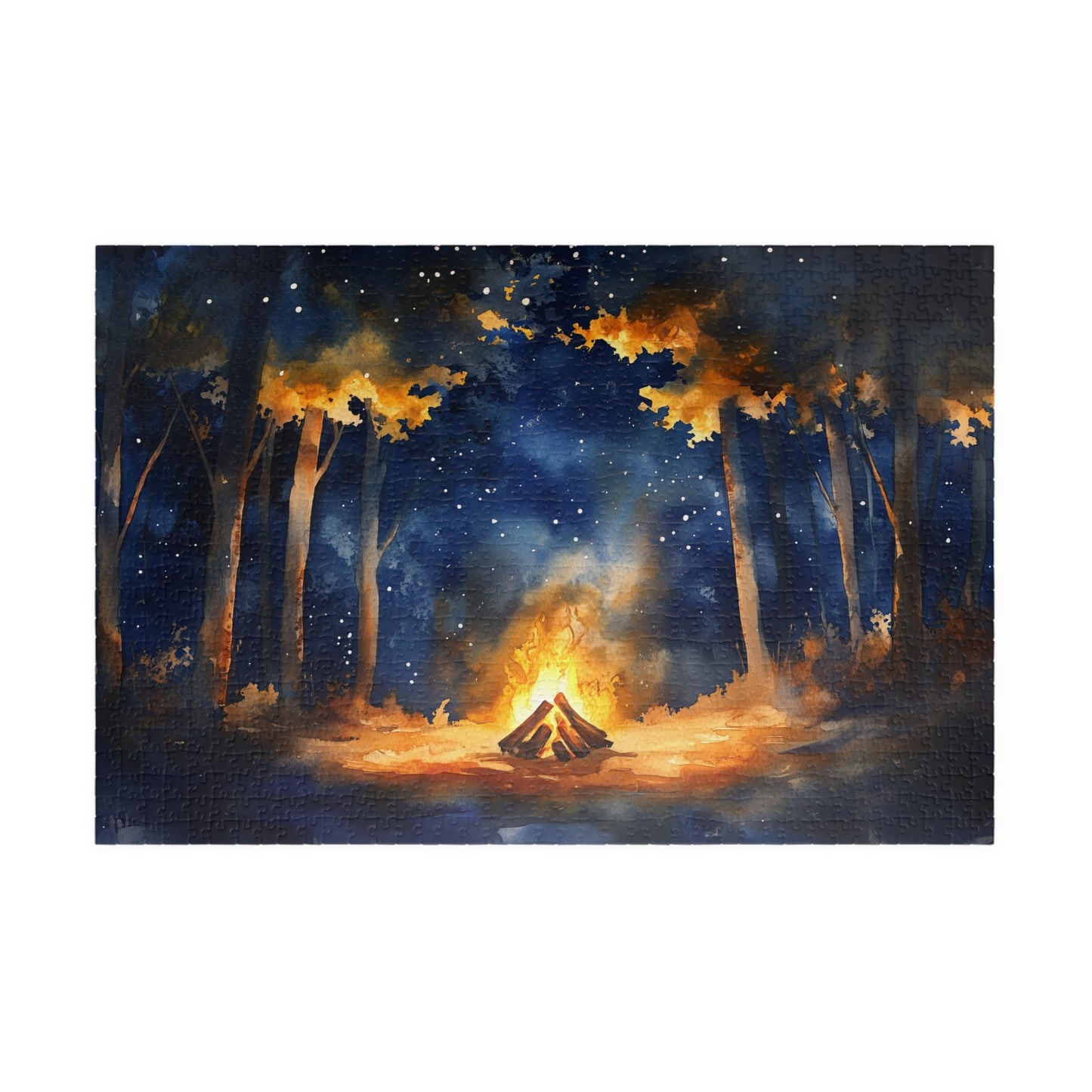 Campfire Glow Puzzle (110, 252, 520, 1014 Pieces) - Cozy Fire Under a Starry Forest Sky, Nature Scene, Gift for Camp Lovers, Relaxing Hobby