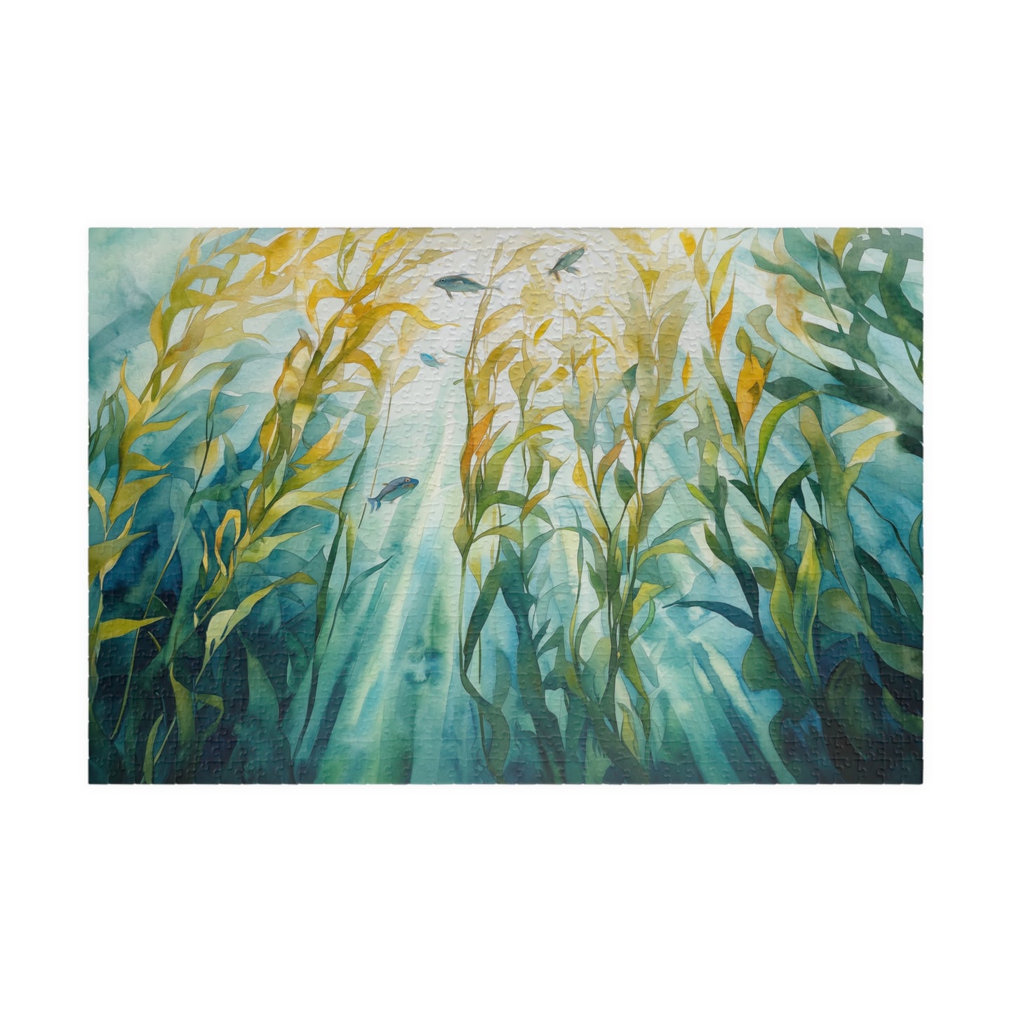 Kelp Forest Puzzle (110, 252, 520, 1014 Pieces) - Sunlit Ocean Scene, Underwater Nature Art, Tranquil Blue & Green Marine Puzzle
