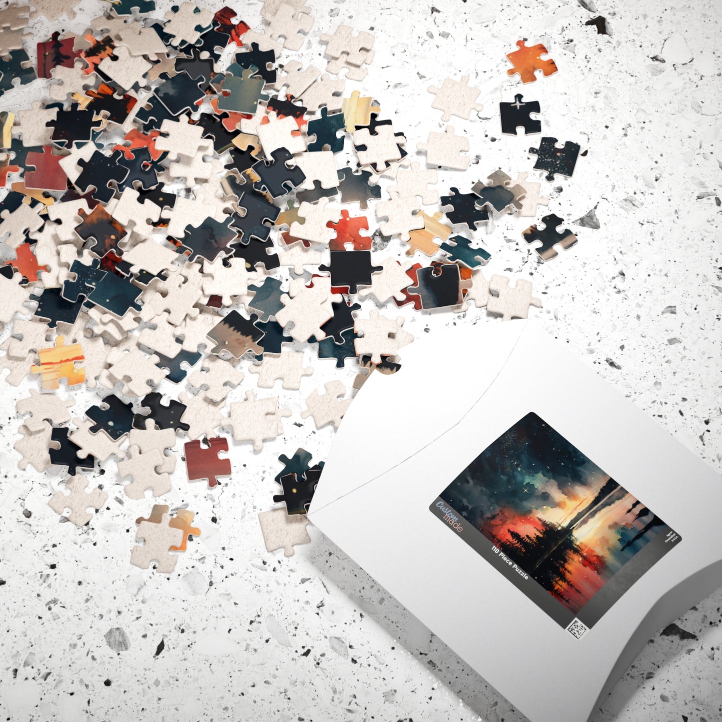Starlit Reflections Puzzle (110, 252, 520, 1014 Pieces) - Celestial Sky Over Lake, Vibrant Galaxy Colors, Tranquil Nature Scene