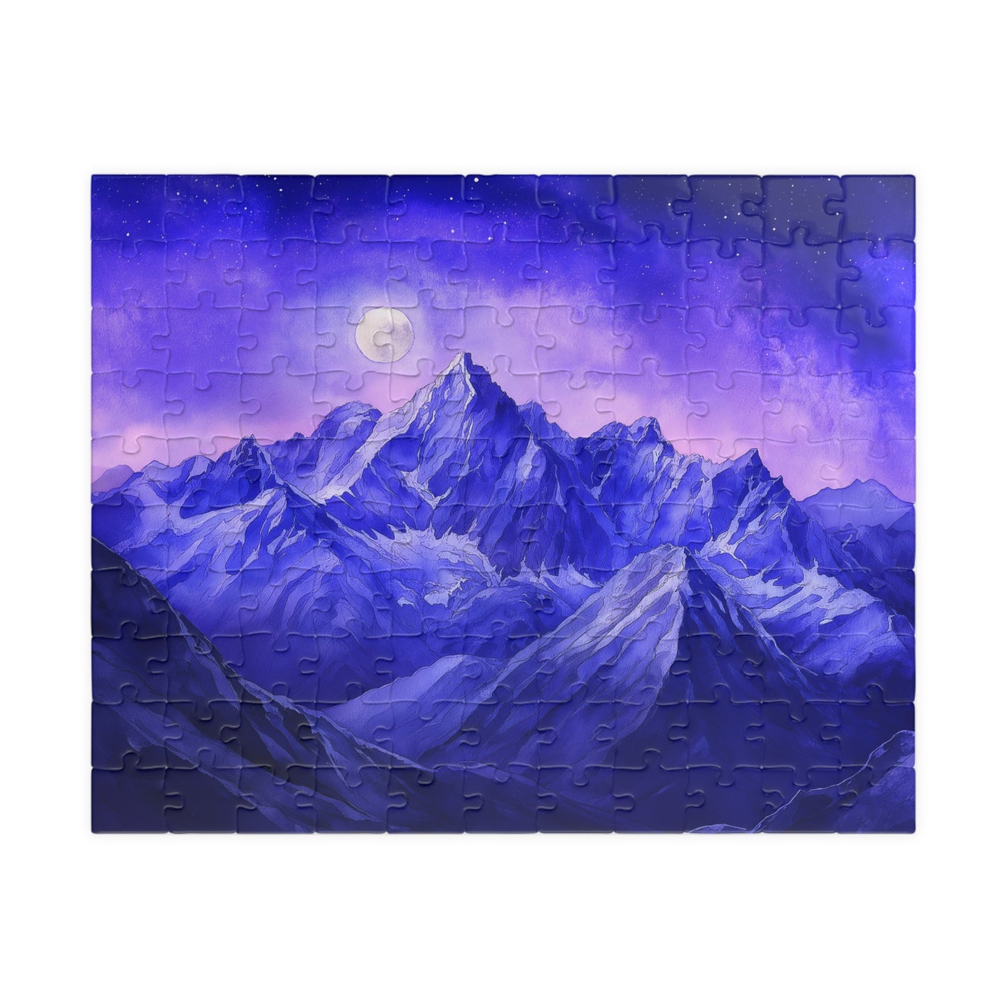 Moonlit Mountains Puzzle (110, 252, 520, 1014 Pieces) - Dreamy Winter Night, Midnight Blues, Starry Sky, Serene Snowy Landscape
