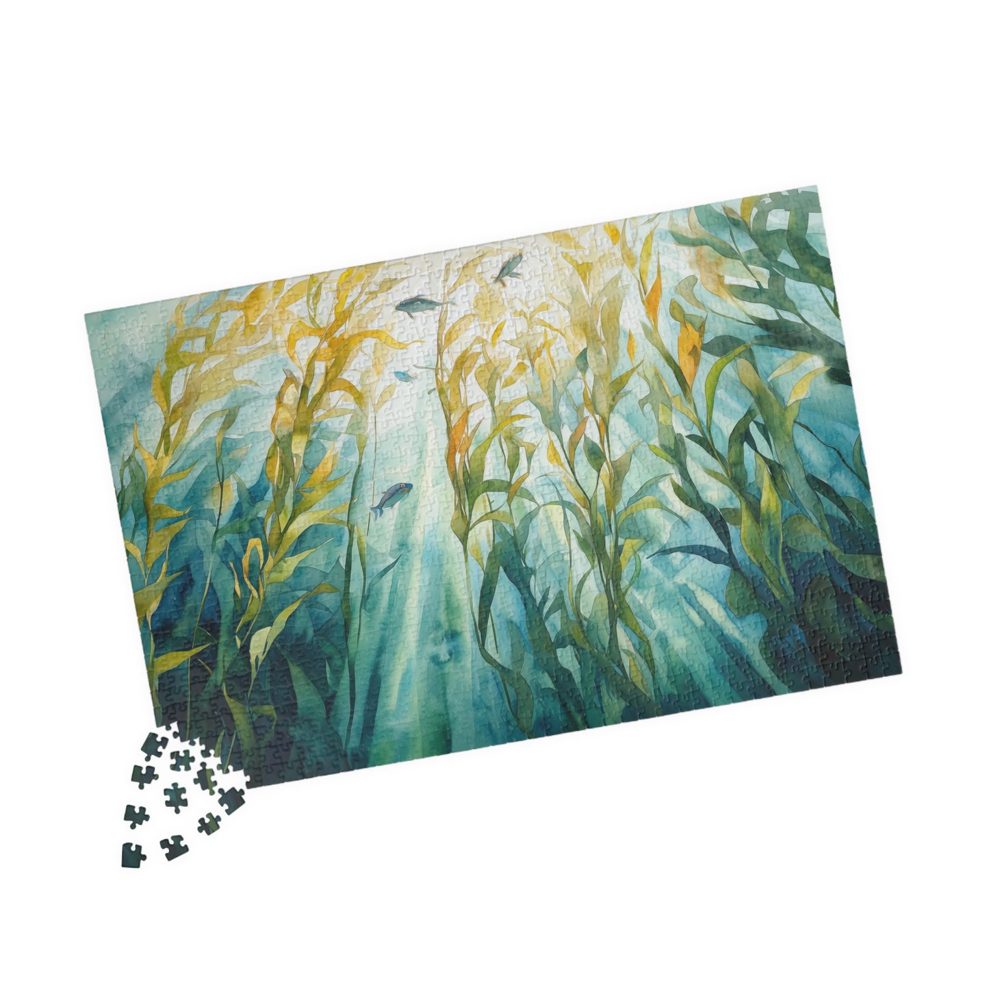 Kelp Forest Puzzle (110, 252, 520, 1014 Pieces) - Sunlit Ocean Scene, Underwater Nature Art, Tranquil Blue & Green Marine Puzzle