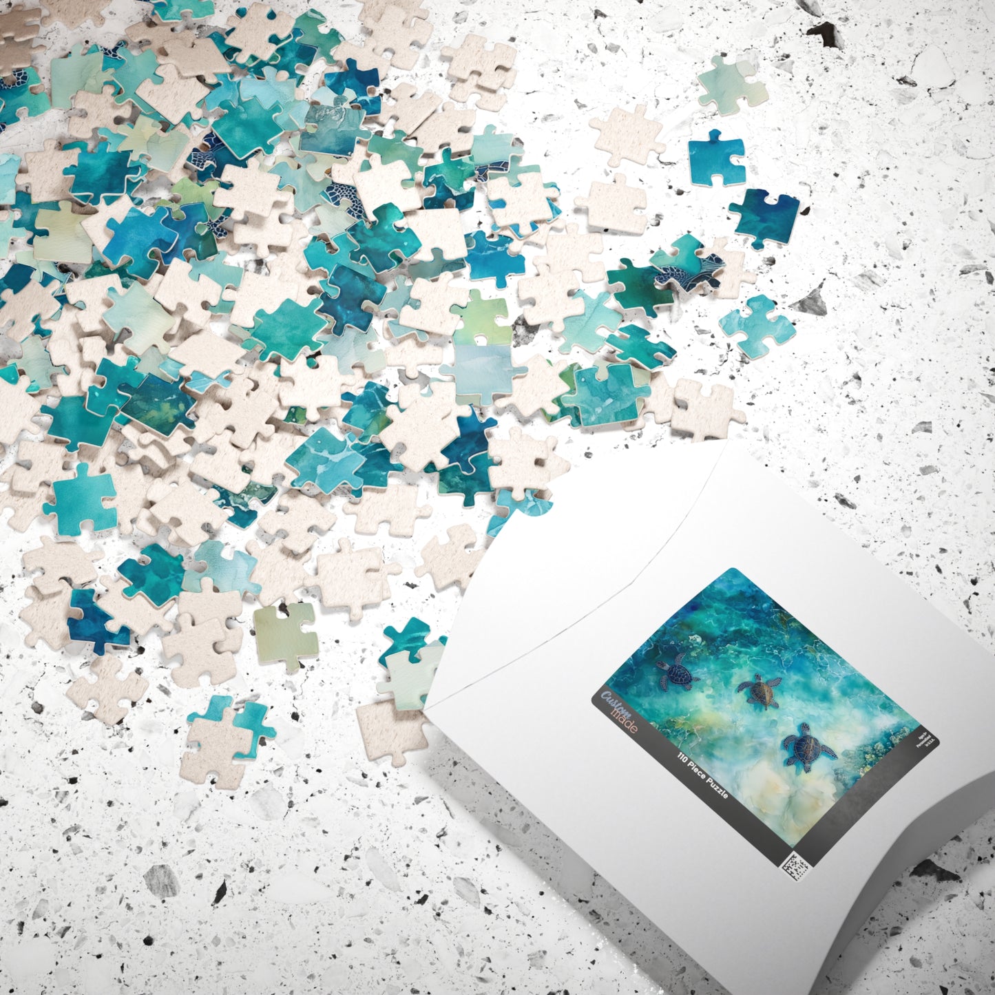 Turtle Trio Puzzle (110, 252, 520, 1014 Pieces) - Watercolor Sea Turtle Art, Ocean Wildlife, Serene Blue Puzzle, Relaxing Nature Puzzle