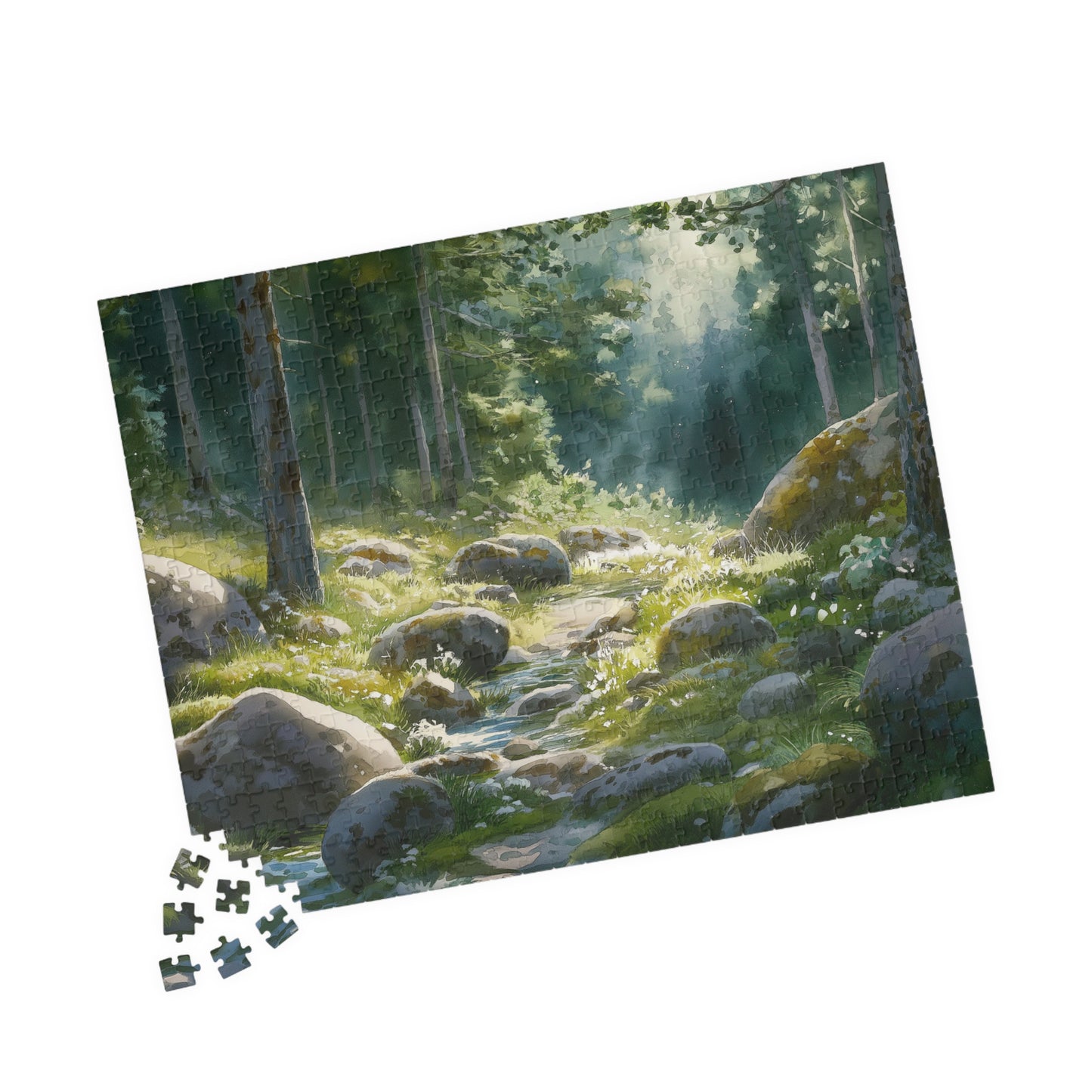 Rocky Forest Stream Puzzle (110, 252, 520, 1014 Pieces) - Peaceful Nature Jigsaw, Woodland Puzzle Art, Gift for Puzzle Lovers