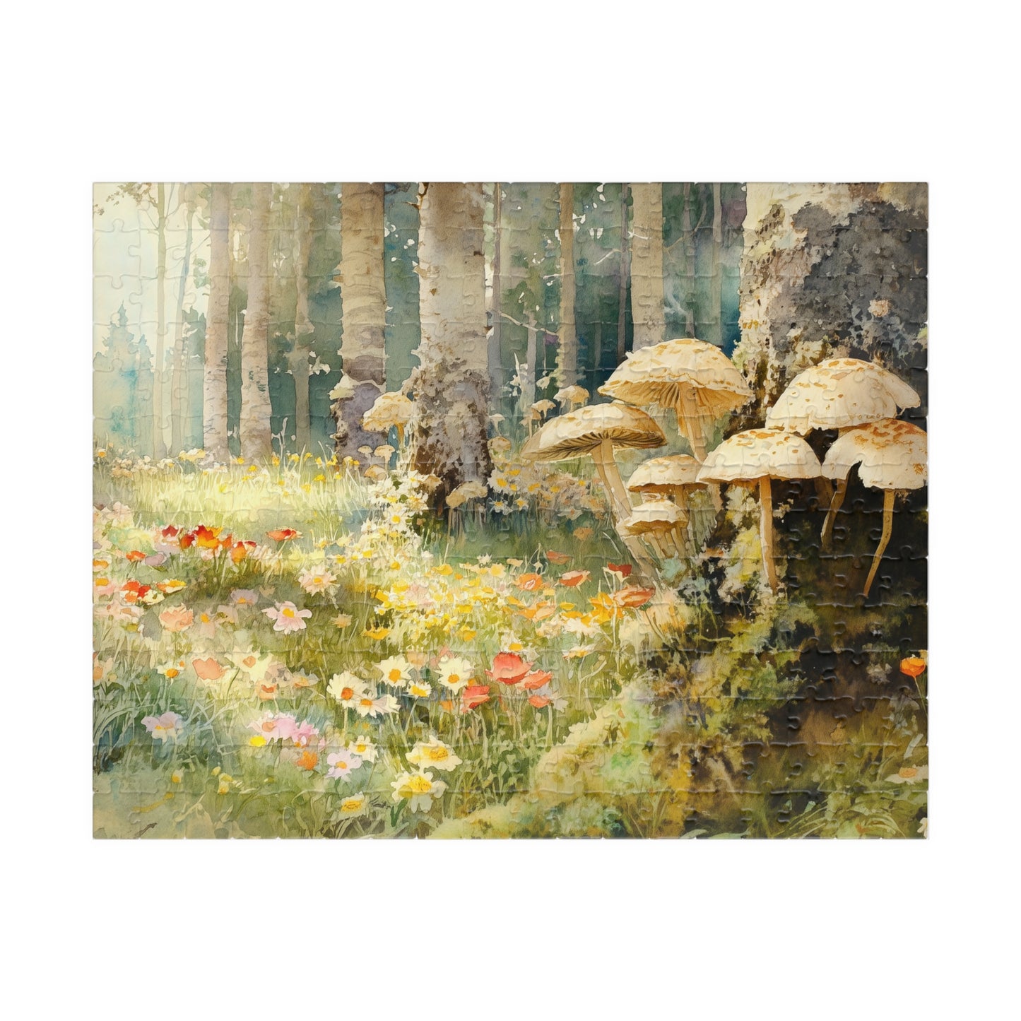 Woodland Glade Puzzle (110, 252, 520, 1014 Pieces) - Forest Flowers Jigsaw, Mushroom Puzzle Art, Cozy Nature Gift