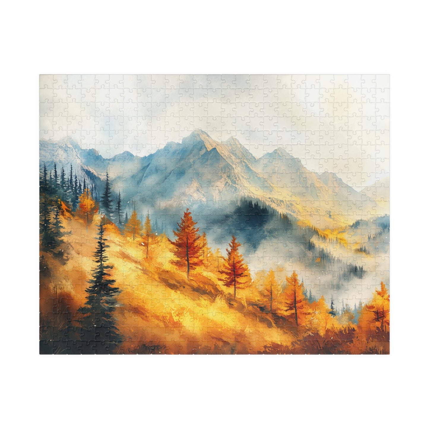Golden Hillside Puzzle (110, 252, 520, 1014 Pieces) - Autumn Forest Jigsaw, Tranquil Nature Puzzle, Misty Mountain Decor, Fall Lover Gift