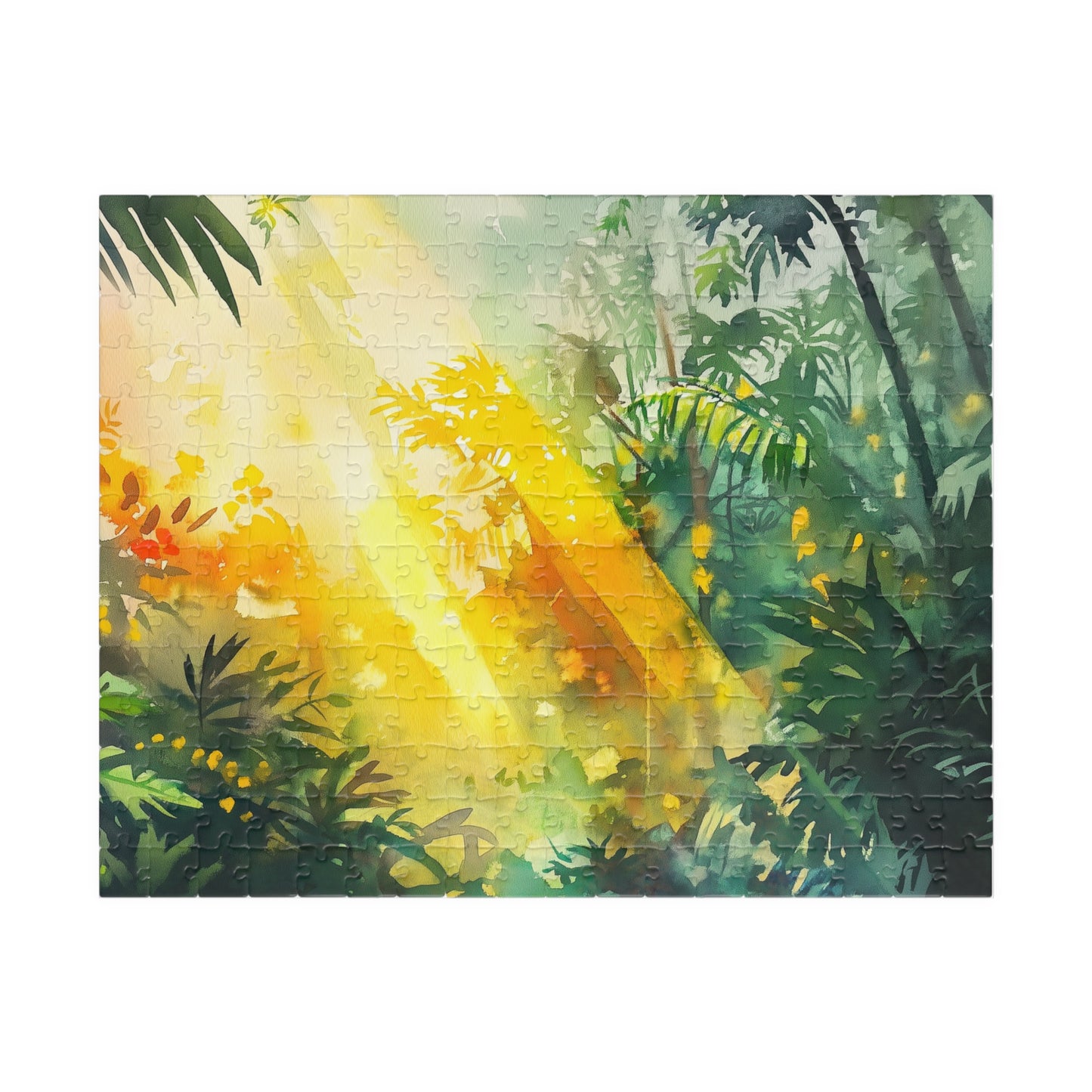 Sunbeams in the Jungle Puzzle (110, 252, 520, 1014 Pieces) - Lush Tropical Rainforest Light, Green & Gold Nature Puzzle, Serene Adventure