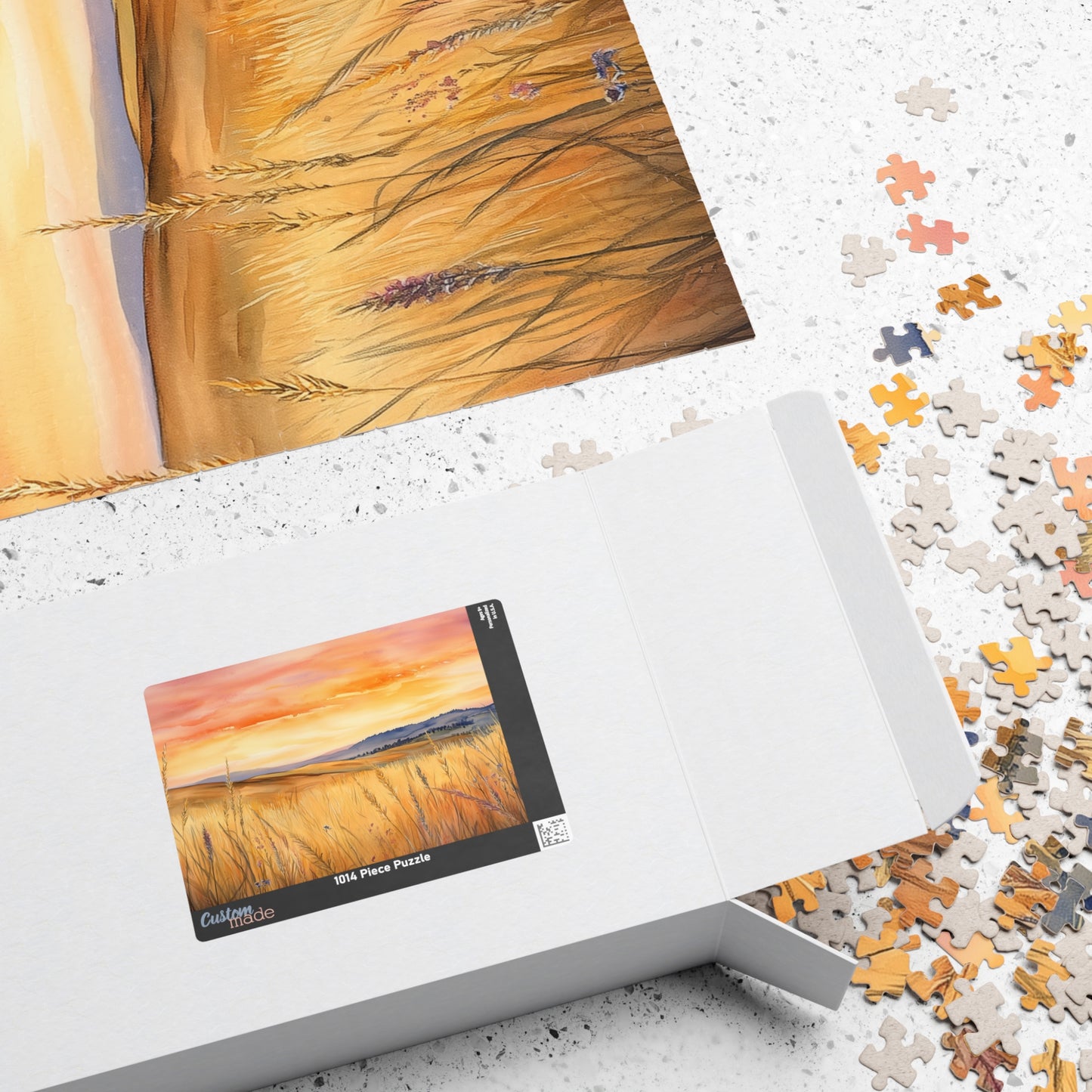 Prairie at Sunset Puzzle (110, 252, 520, 1014 Pieces) - Golden Fields, Rolling Hills, Glowing Horizon, Nature Lovers Gift, Relaxing Activity