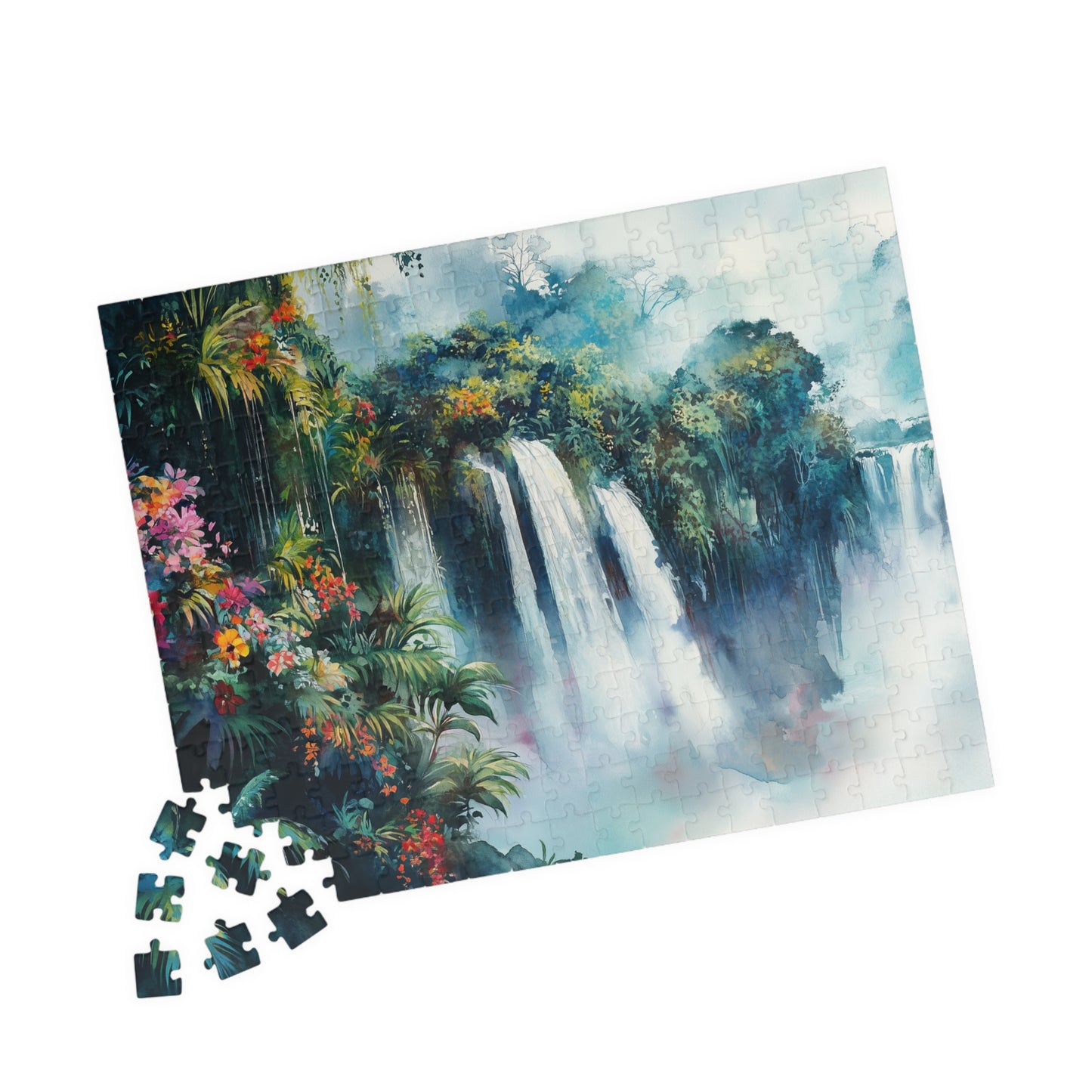 Jungle Waterfall Escape Puzzle (110, 252, 520, 1014 Pieces) - Tropical Nature Puzzle, Vibrant Rainforest Scene, Gift for Puzzle Enthusiasts