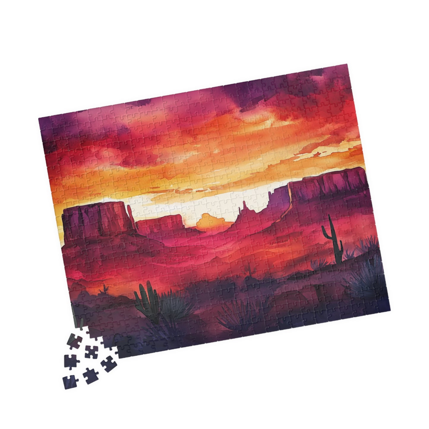 Desert Mesa Puzzle (110, 252, 520, 1014 Pieces) - Southwest Sunset Jigsaw, Bold Nature Art, Gift for Desert Lovers