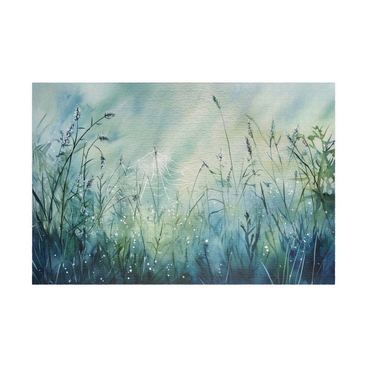 Morning Web Puzzle (110, 252, 520, 1014 Pieces) - Dewy Spider Web, Soft Grass, Gentle Light, Nature-Inspired Jigsaw, Beautiful Serenity