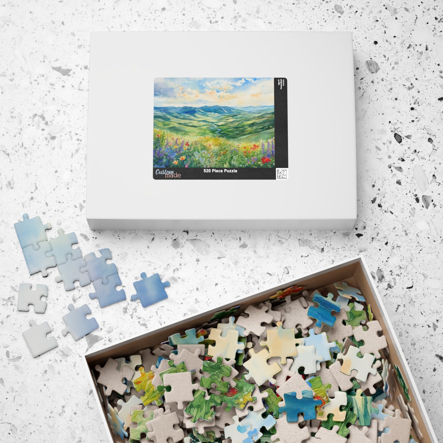 Wildflower Valley Overlook Puzzle (110, 252, 520, 1014 Pieces) - Rolling Green Mountains, Winding River, Blooming Meadow, Scenic Spring View