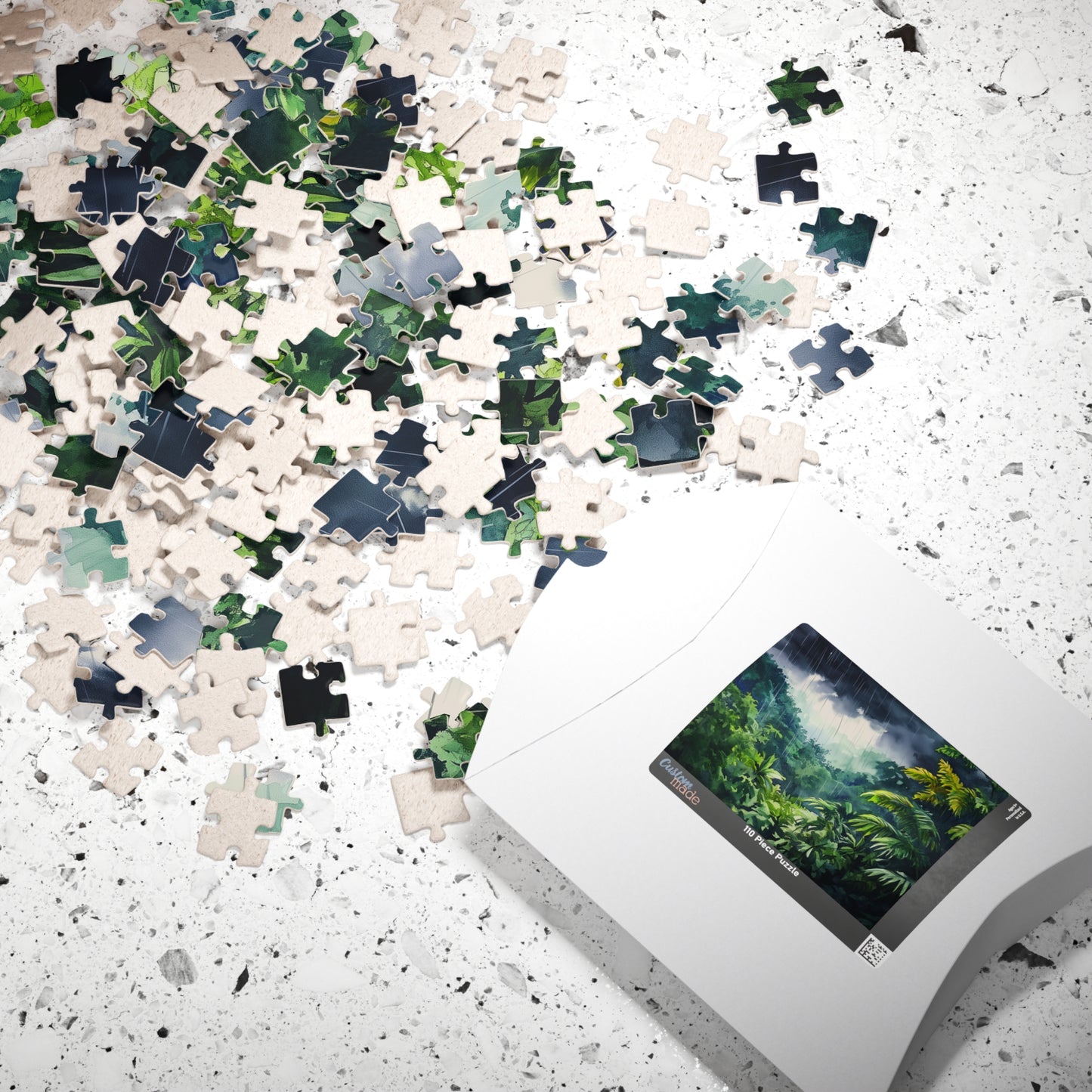 Rainfall in the Jungle Puzzle (110, 252, 520, 1014 Pieces) - Lush Tropical Rainstorm Scene, Moody Nature Puzzle for Relaxation & Focus