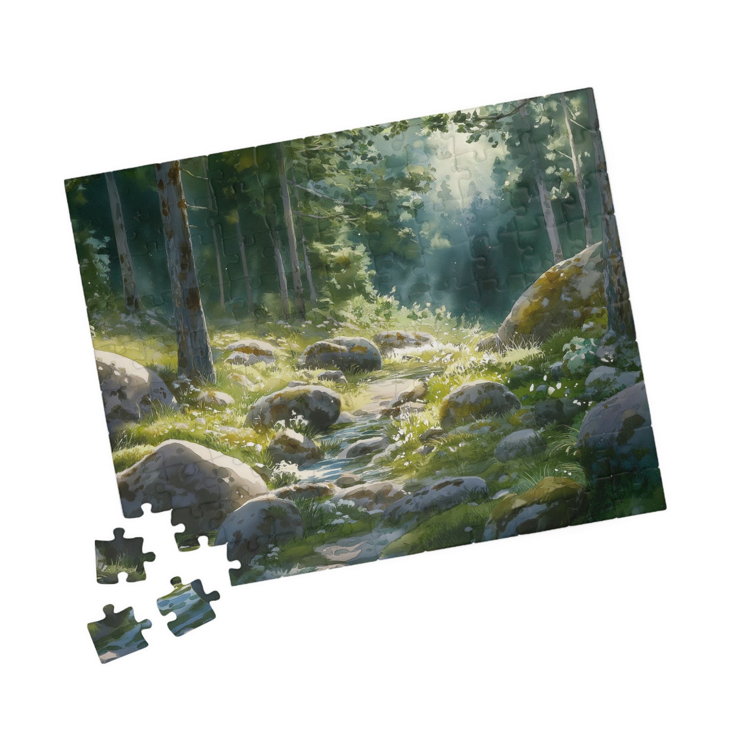 Rocky Forest Stream Puzzle (110, 252, 520, 1014 Pieces) - Peaceful Nature Jigsaw, Woodland Puzzle Art, Gift for Puzzle Lovers