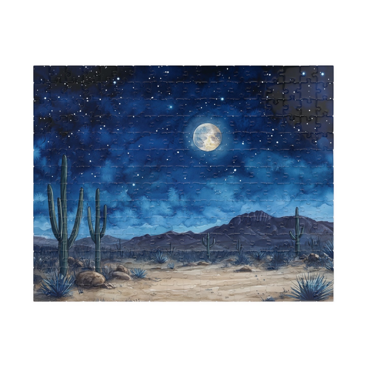 Desert Night Sky Puzzle (110, 252, 520, 1014 Pieces) - Moonlit Southwest Scene, Starry Sky Jigsaw, Gift for Nature Lovers