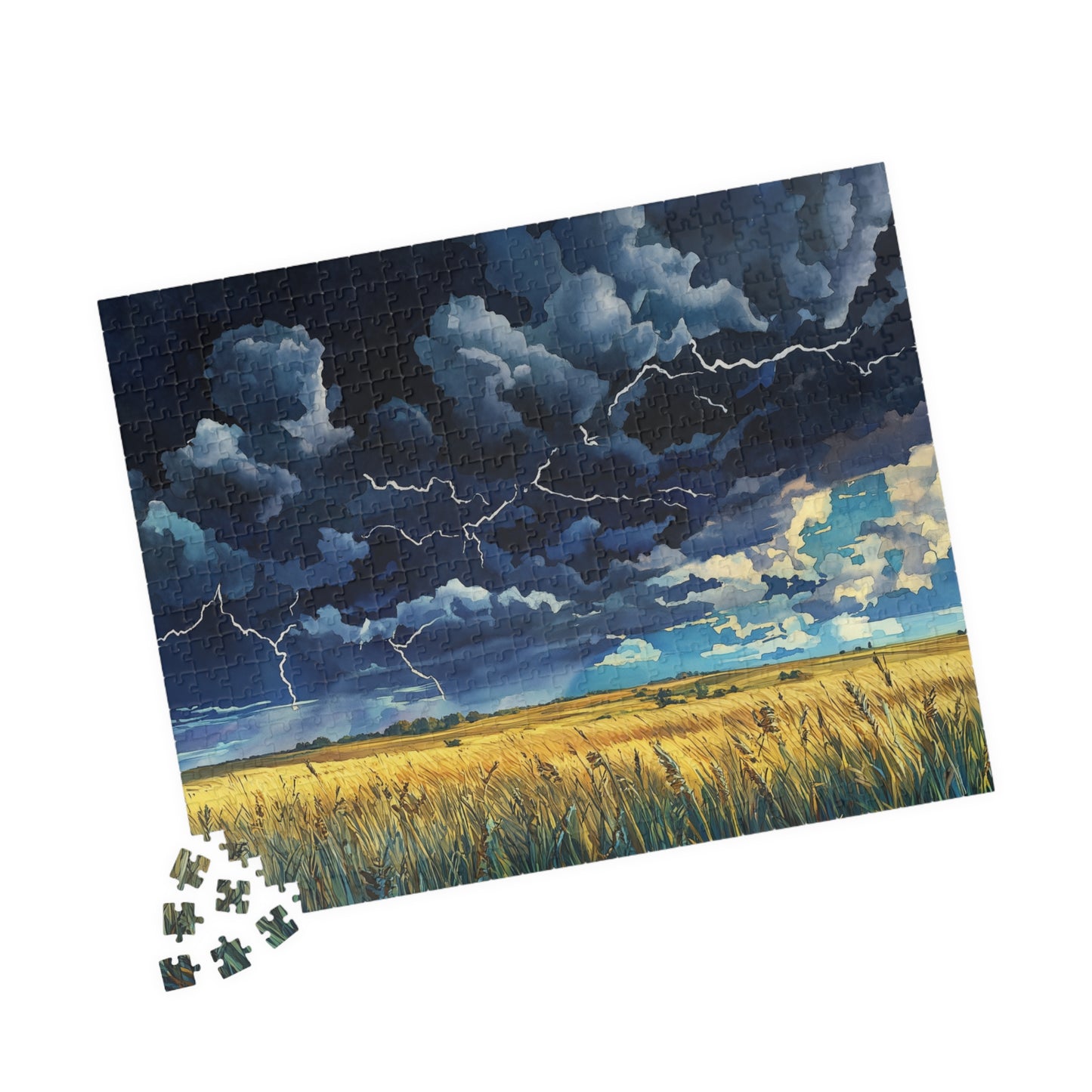Plains Thunderstorm Puzzle (110, 252, 520, 1014 Pieces) - Dramatic Sky, Lightning Over Fields, Stormy Horizon, Puzzle Enthusiasts
