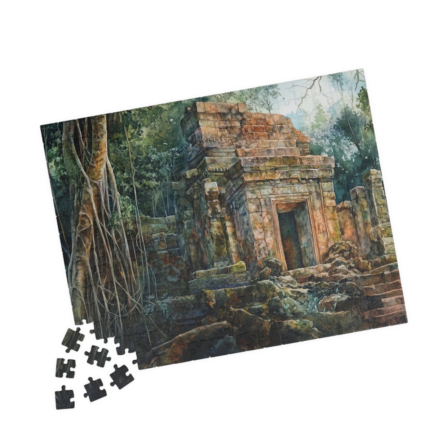 Jungle Ruins Puzzle (110, 252, 520, 1014 Pieces) - Ancient Stone Temple, Overgrown Jungle Puzzle, Mysterious Nature Decor