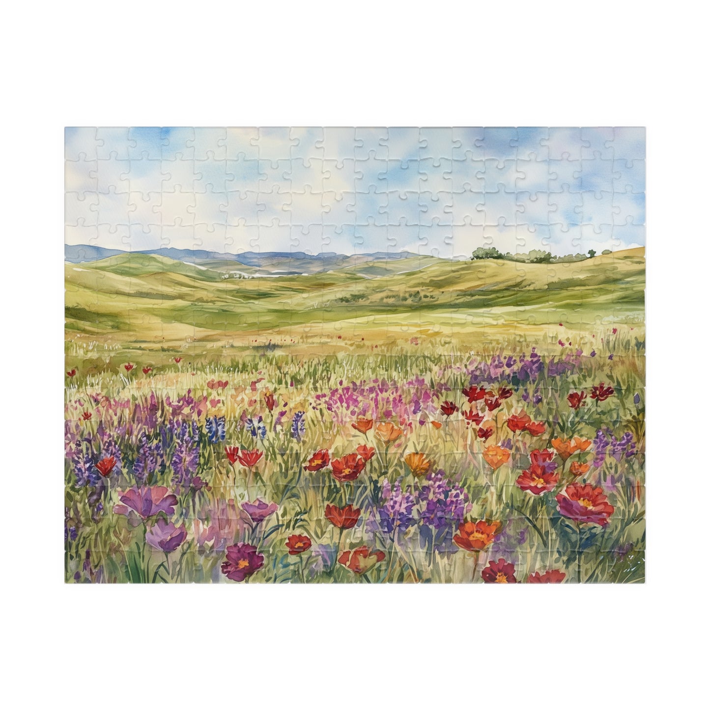 Prairie Meadow Puzzle (110, 252, 520, 1014 Pieces) - Wildflowers, Rolling Hills, Bright Spring Landscape, Perfect Gift for Nature Lovers