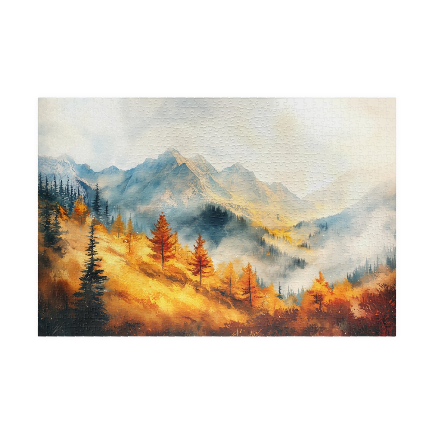 Golden Hillside Puzzle (110, 252, 520, 1014 Pieces) - Autumn Forest Jigsaw, Tranquil Nature Puzzle, Misty Mountain Decor, Fall Lover Gift