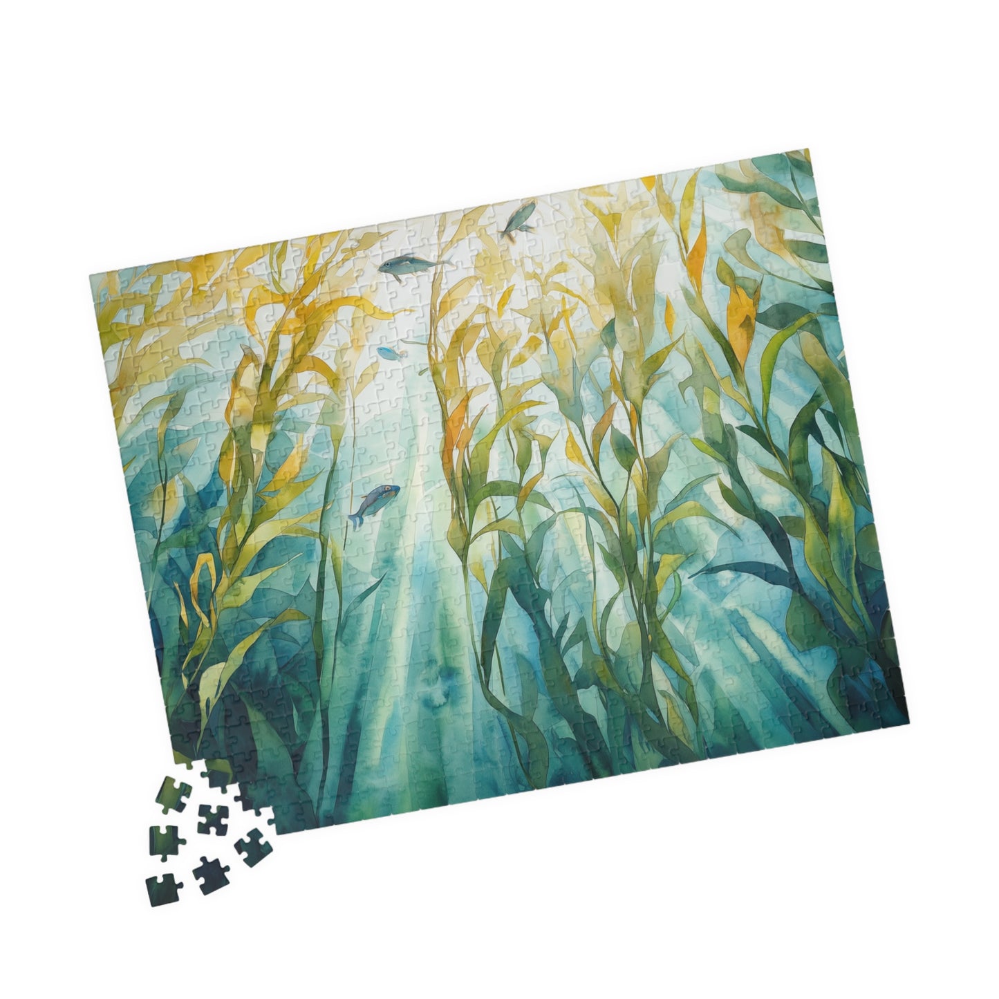 Kelp Forest Puzzle (110, 252, 520, 1014 Pieces) - Sunlit Ocean Scene, Underwater Nature Art, Tranquil Blue & Green Marine Puzzle