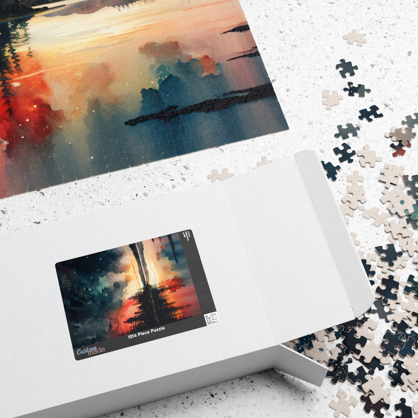 Starlit Reflections Puzzle (110, 252, 520, 1014 Pieces) - Celestial Sky Over Lake, Vibrant Galaxy Colors, Tranquil Nature Scene