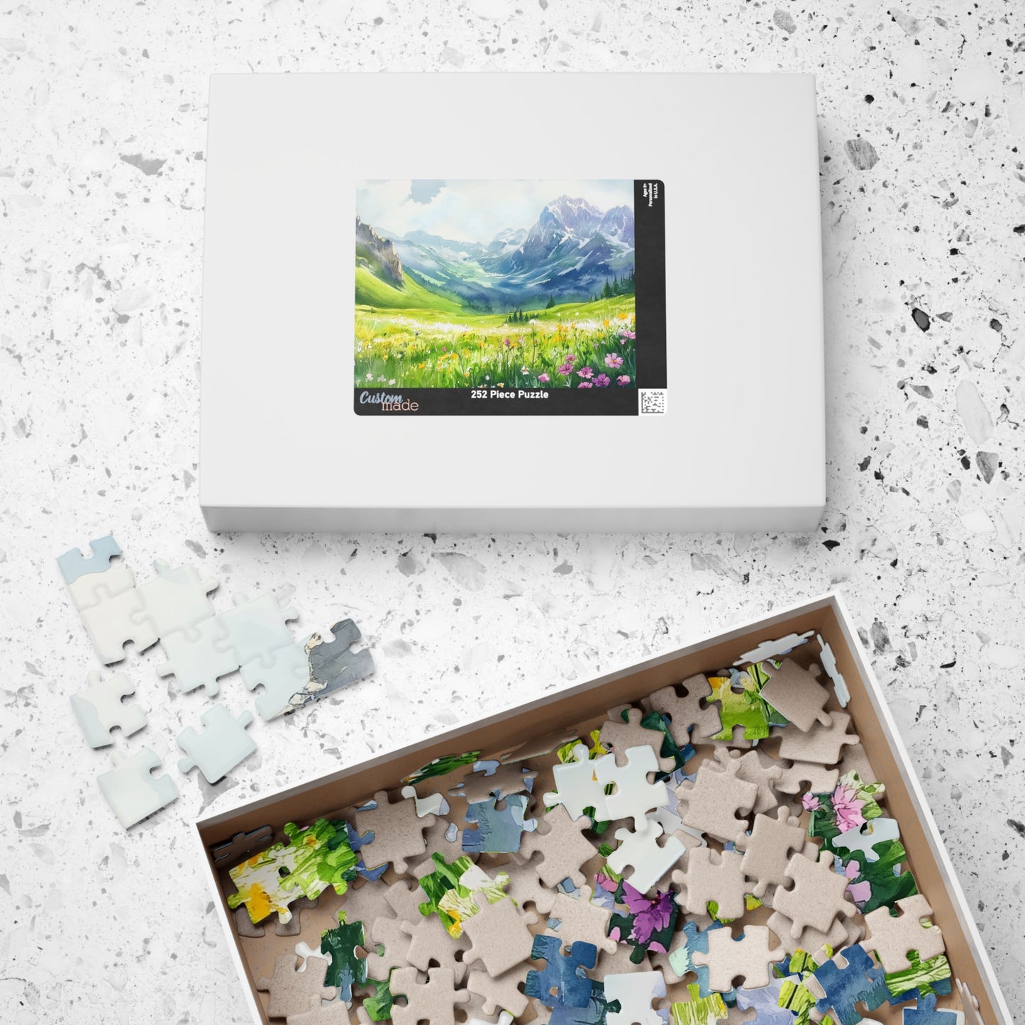Mountain Meadow Puzzle (110, 252, 520, 1014 Pieces) - Wildflowers, Alpine Valley, Snowy Peaks, Peaceful Landscape