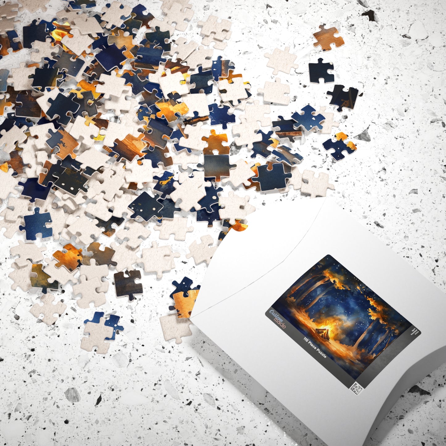 Campfire Glow Puzzle (110, 252, 520, 1014 Pieces) - Cozy Fire Under a Starry Forest Sky, Nature Scene, Gift for Camp Lovers, Relaxing Hobby