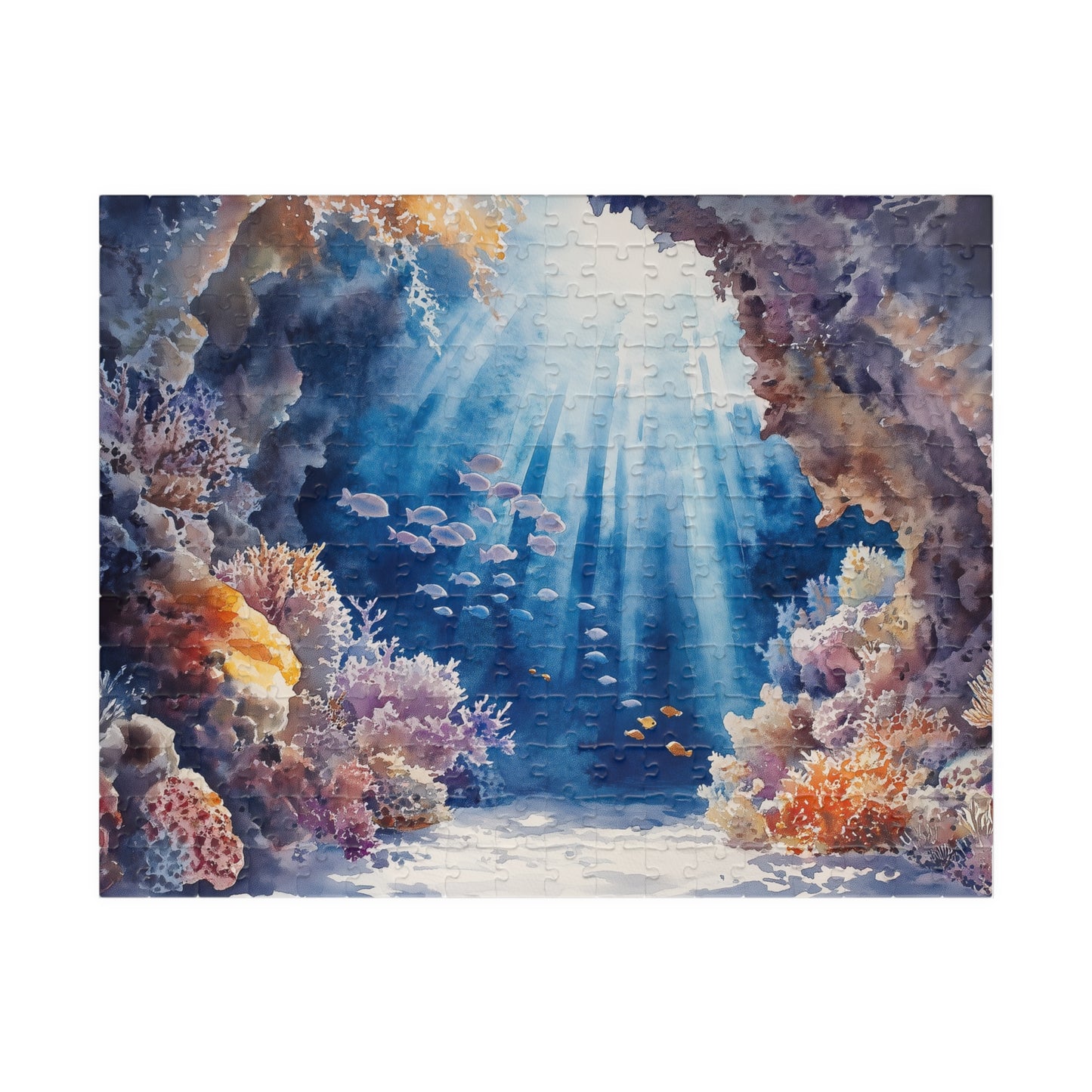 Underwater Reef Cave Puzzle (110, 252, 520, 1014 Pieces) - Ocean Cave, Sunbeams, Coral Reef, Dreamy Watercolor Puzzle
