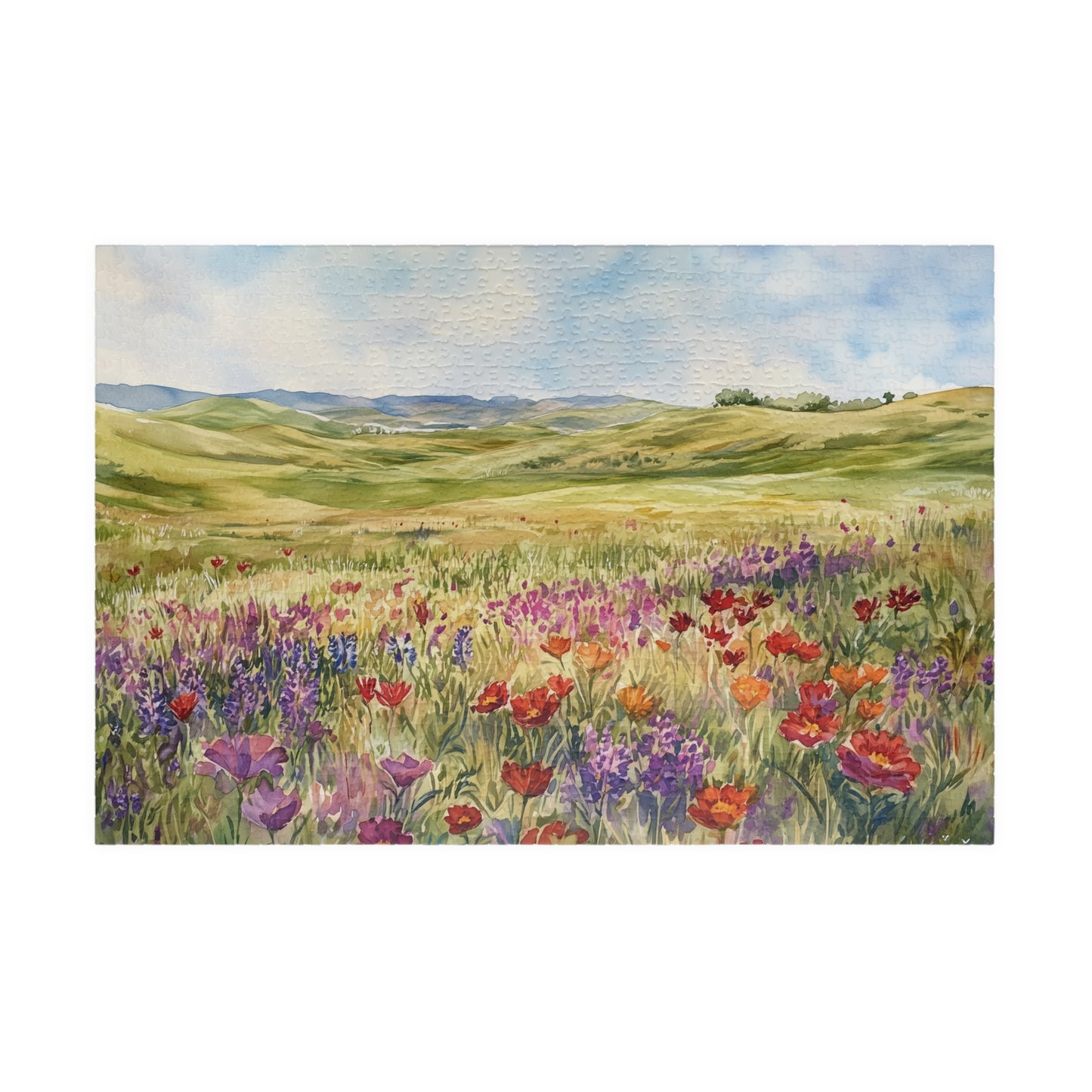 Prairie Meadow Puzzle (110, 252, 520, 1014 Pieces) - Wildflowers, Rolling Hills, Bright Spring Landscape, Perfect Gift for Nature Lovers