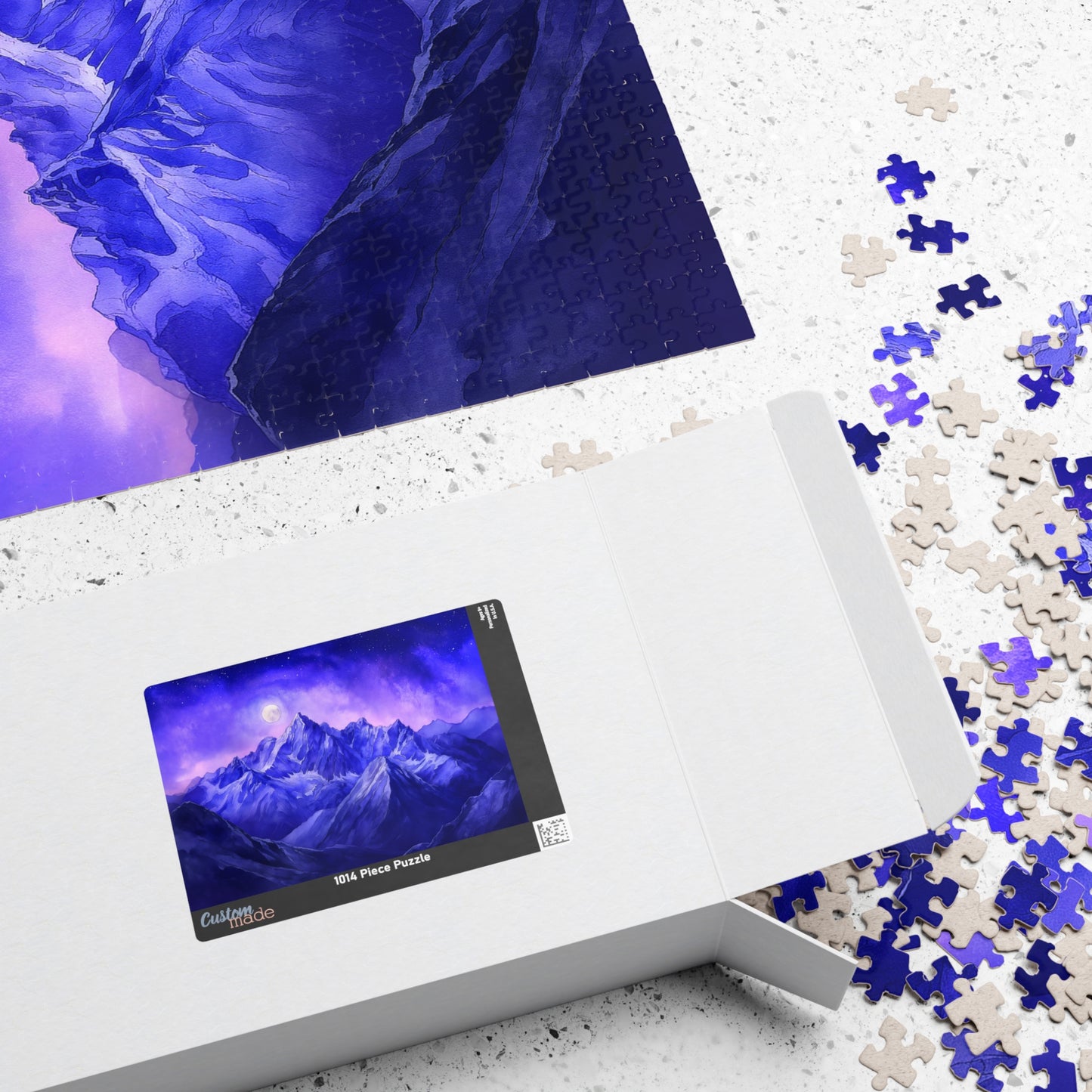 Moonlit Mountains Puzzle (110, 252, 520, 1014 Pieces) - Dreamy Winter Night, Midnight Blues, Starry Sky, Serene Snowy Landscape