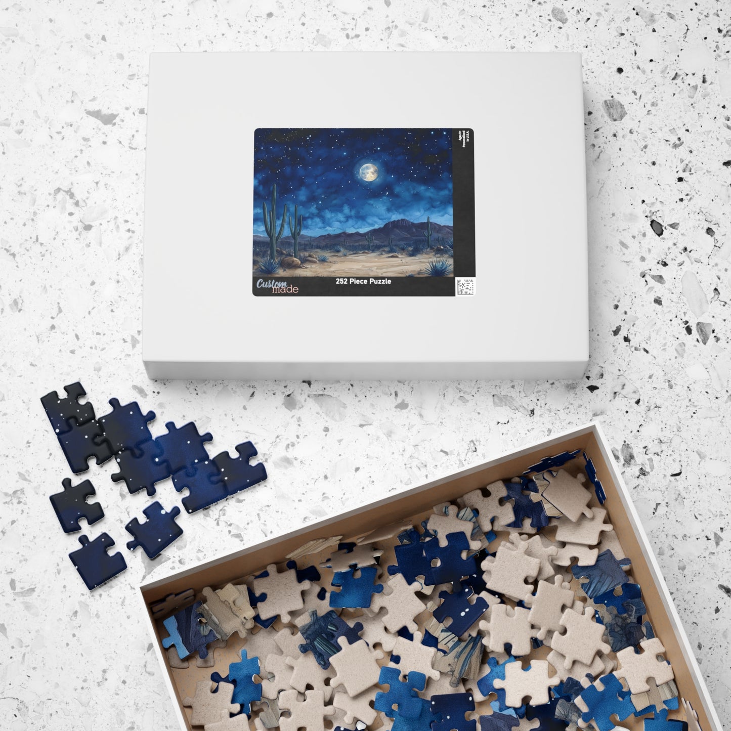 Desert Night Sky Puzzle (110, 252, 520, 1014 Pieces) - Moonlit Southwest Scene, Starry Sky Jigsaw, Gift for Nature Lovers