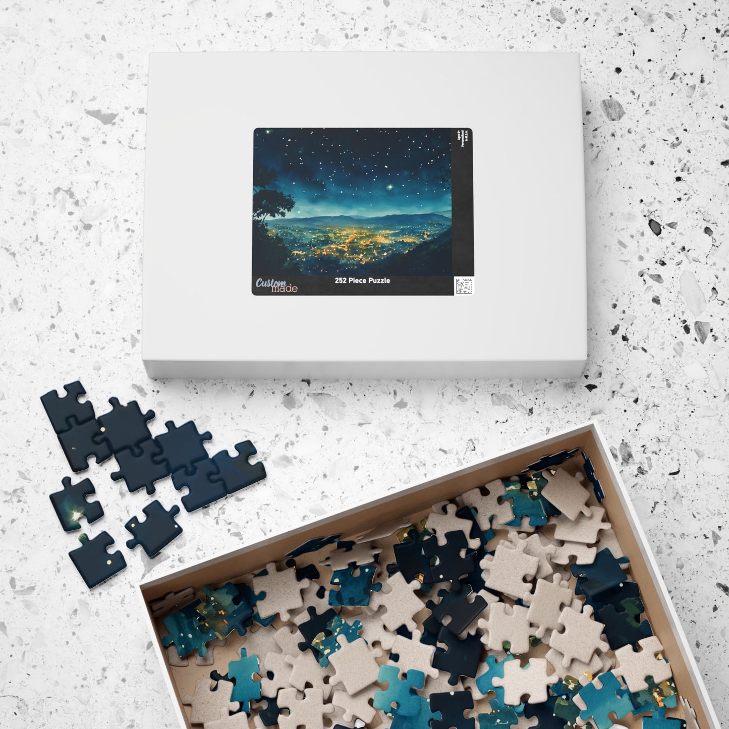 Mountain Town Under a Starry Sky Puzzle (110, 252, 520, 1014 Pieces) - Peaceful Night Lights, Stargazing, Cozy Escape