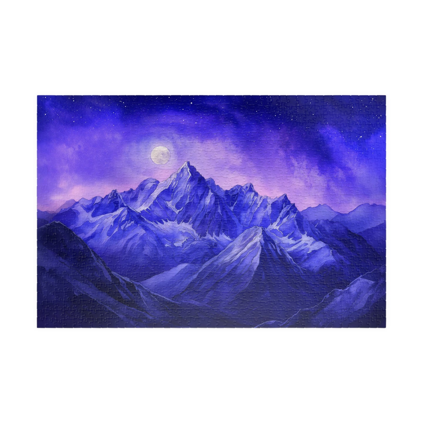 Moonlit Mountains Puzzle (110, 252, 520, 1014 Pieces) - Dreamy Winter Night, Midnight Blues, Starry Sky, Serene Snowy Landscape