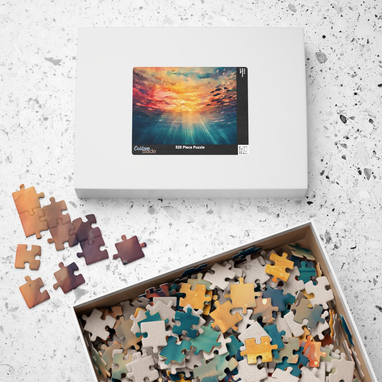 Underwater Sunset Puzzle (110, 252, 520, 1014 Pieces) - Ocean Perspective, Warm Glow, Dreamy Watercolor Scene, Nature-Inspired Puzzle
