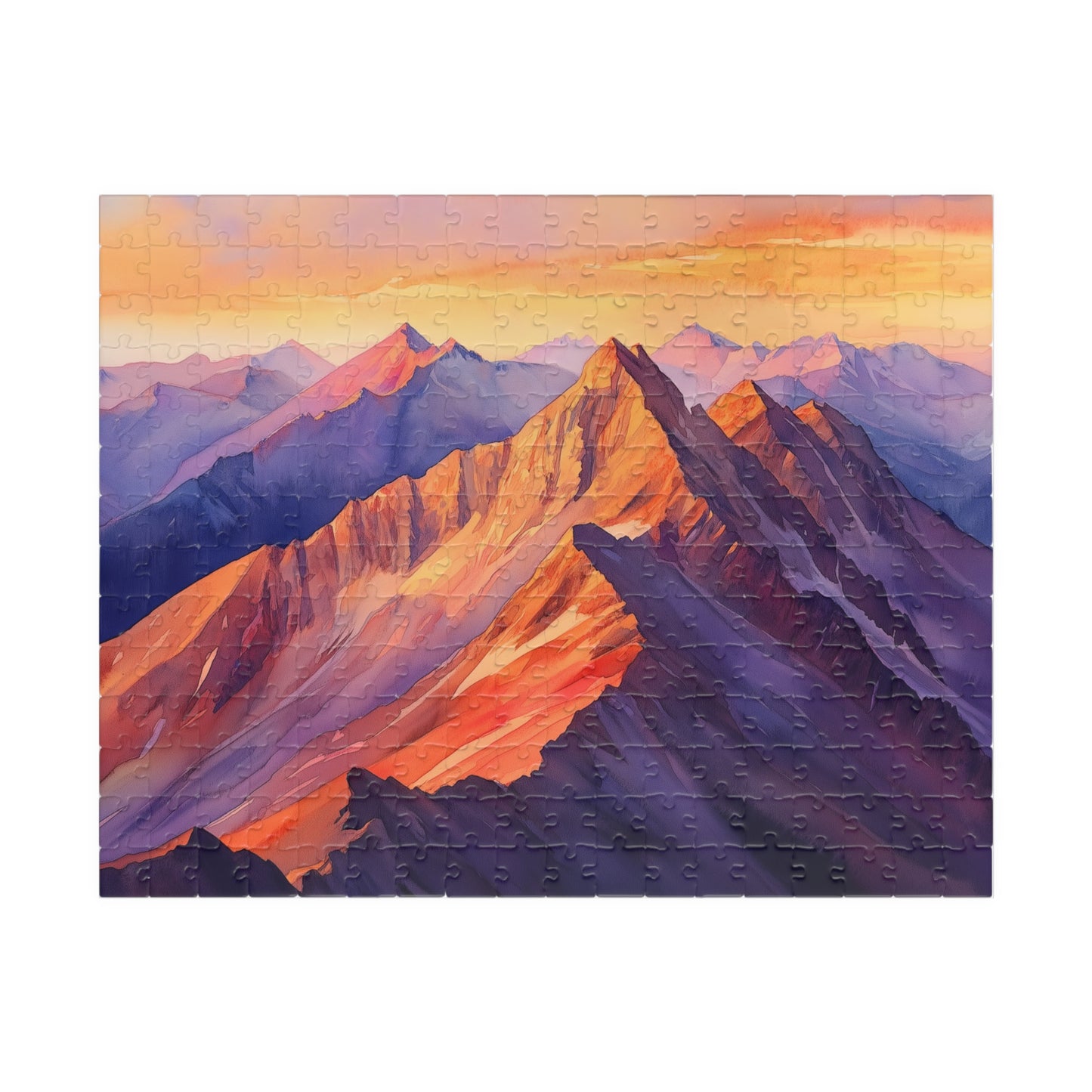 Vivid Mountain Ridge Puzzle (110, 252, 520, 1014 Pieces) - Fiery Mountain Peaks, Radiant Sunset Glow, Majestic Landscape