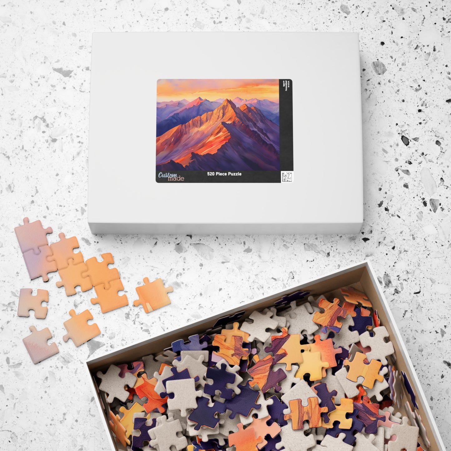 Vivid Mountain Ridge Puzzle (110, 252, 520, 1014 Pieces) - Fiery Mountain Peaks, Radiant Sunset Glow, Majestic Landscape