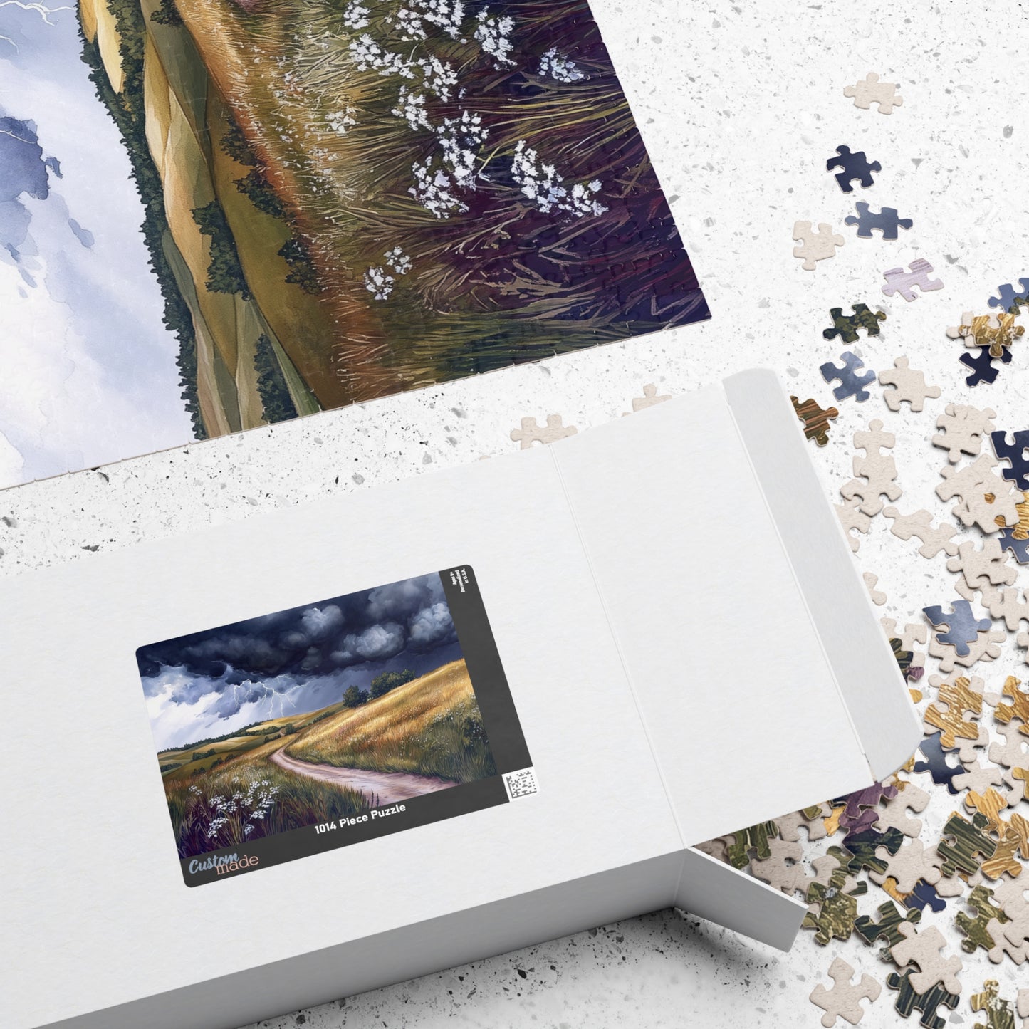 Prairie Thunderstorm Puzzle (110, 252, 520, 1014 Pieces) - Stormy Sky, Lightning Strikes, Country Path Scene, Nature Lover Gift