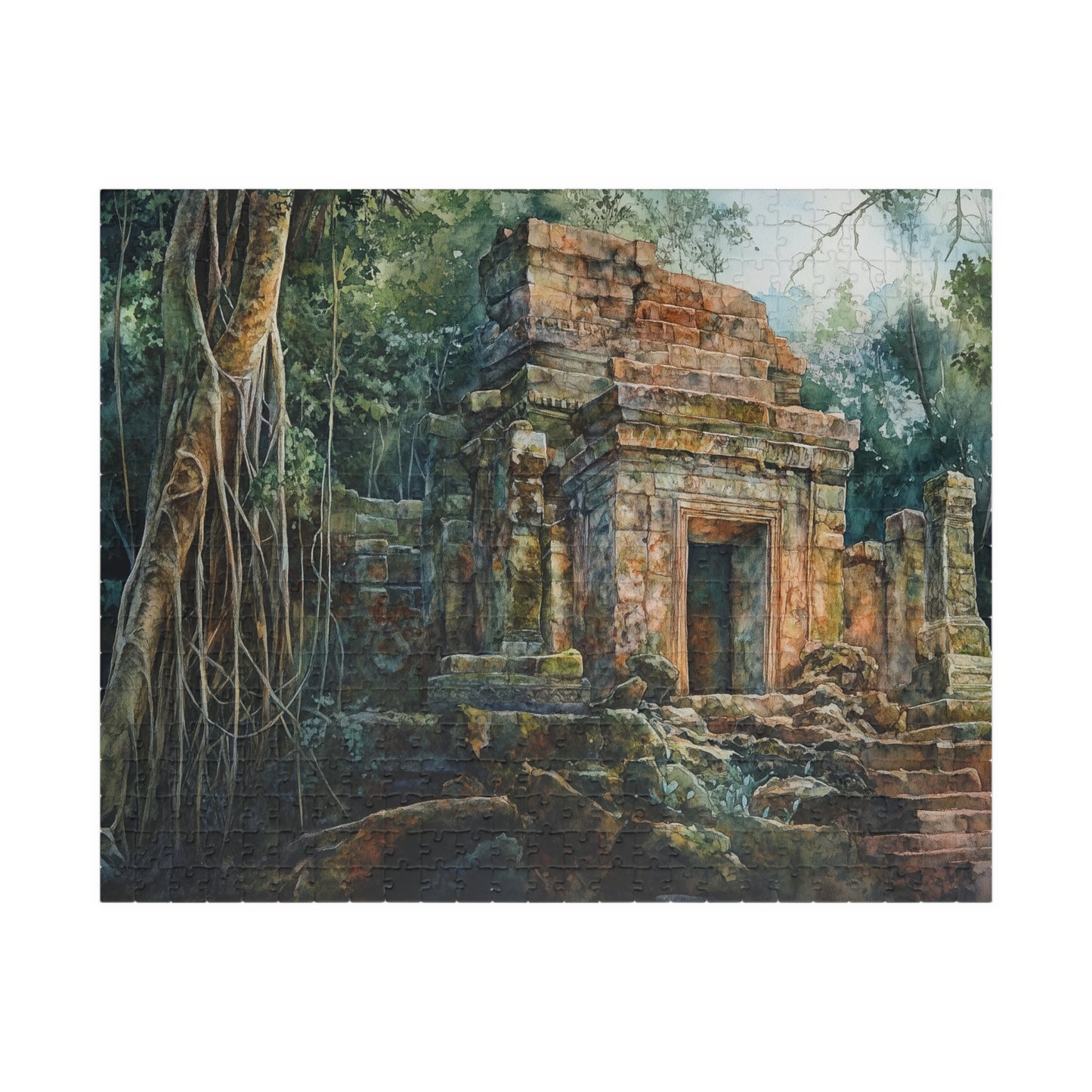 Jungle Ruins Puzzle (110, 252, 520, 1014 Pieces) - Ancient Stone Temple, Overgrown Jungle Puzzle, Mysterious Nature Decor