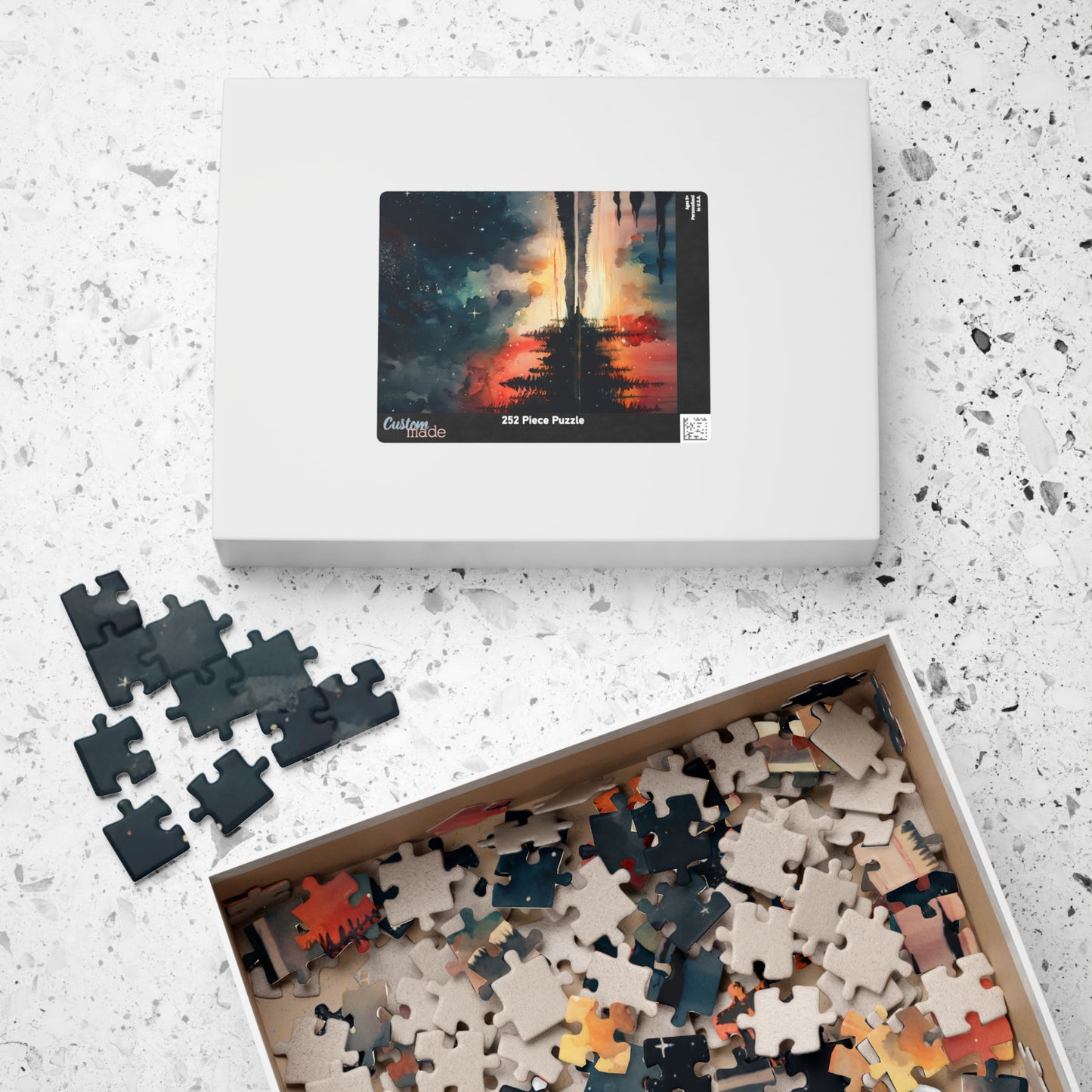 Starlit Reflections Puzzle (110, 252, 520, 1014 Pieces) - Celestial Sky Over Lake, Vibrant Galaxy Colors, Tranquil Nature Scene