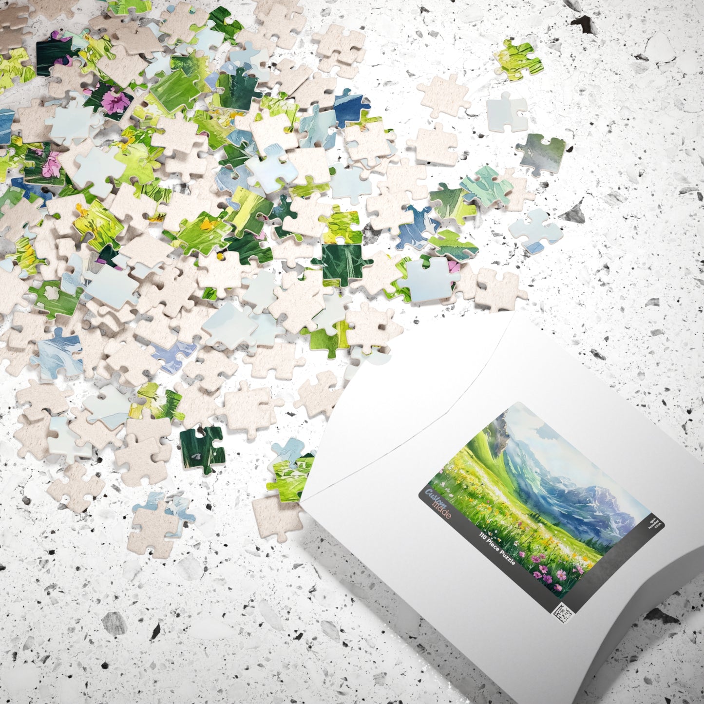 Mountain Meadow Puzzle (110, 252, 520, 1014 Pieces) - Wildflowers, Alpine Valley, Snowy Peaks, Peaceful Landscape