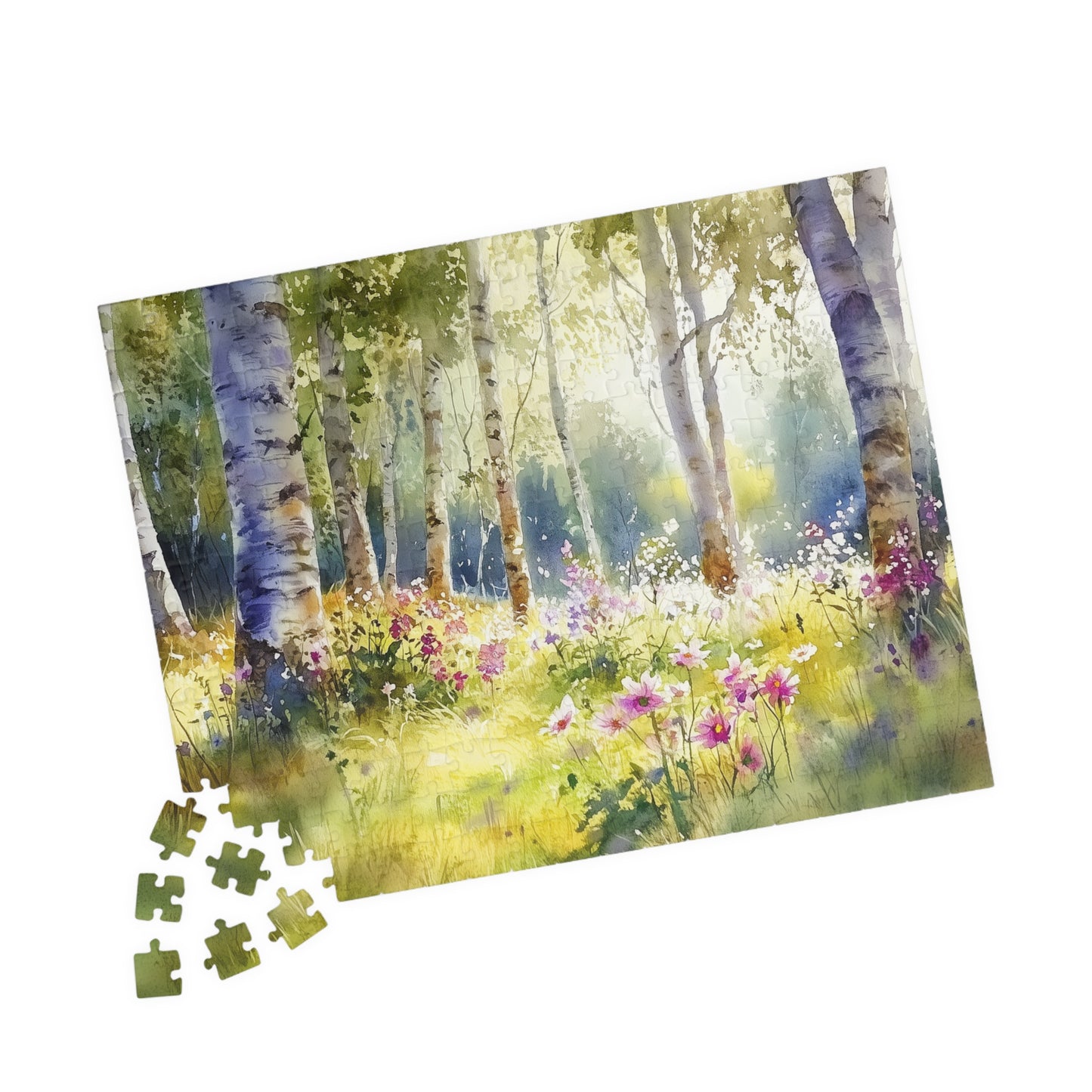 Sunlit Forest Glade Puzzle (110, 252, 520, 1014 Pieces) - Woodland Flower Puzzle, Spring Meadow Jigsaw, Peaceful Nature Decor